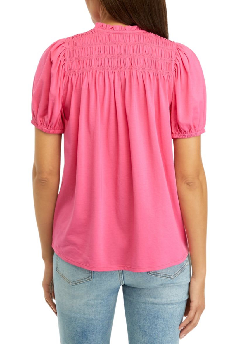 Smock Yoke Puff Sleeve Knit Top