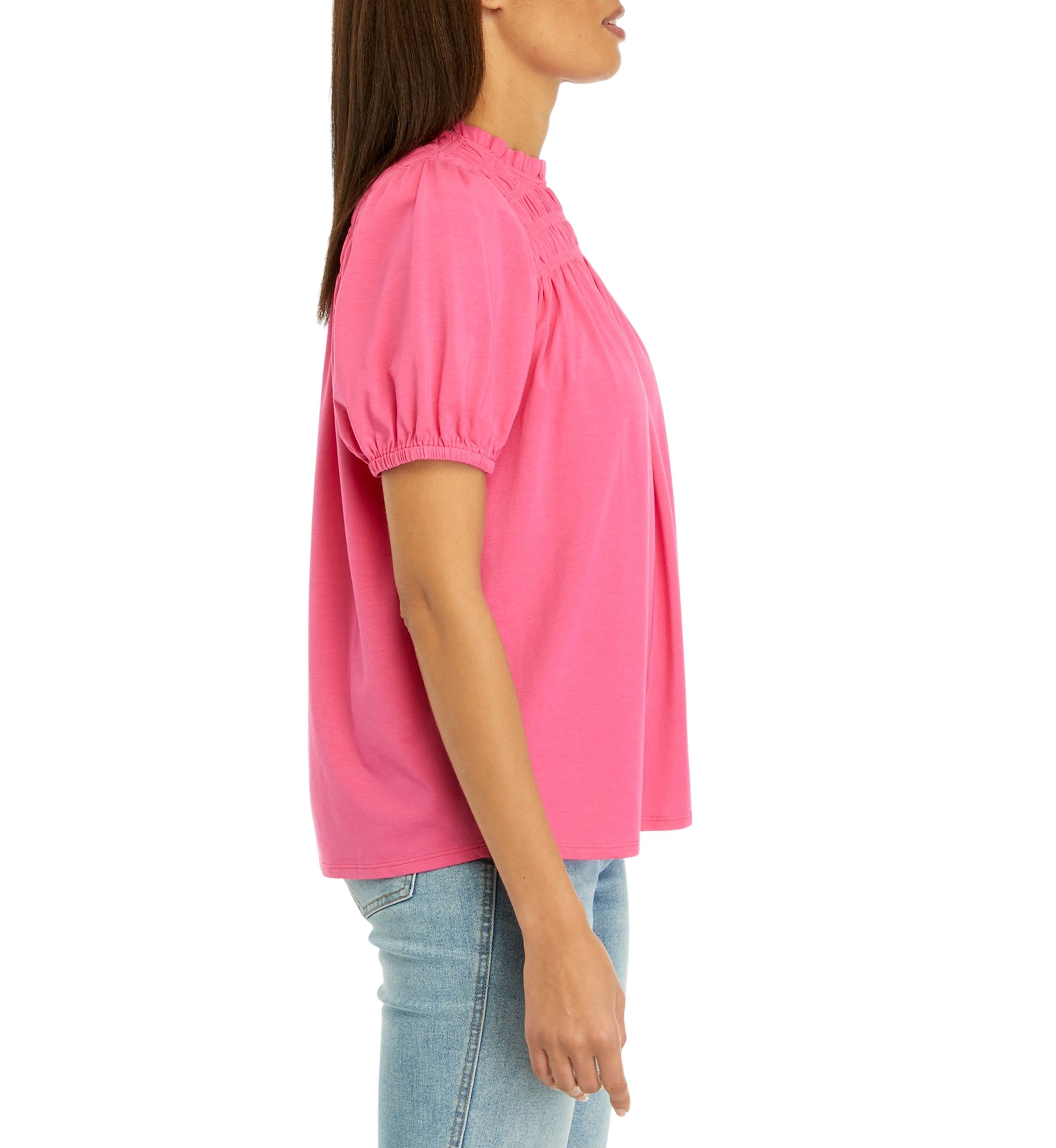Smock Yoke Puff Sleeve Knit Top