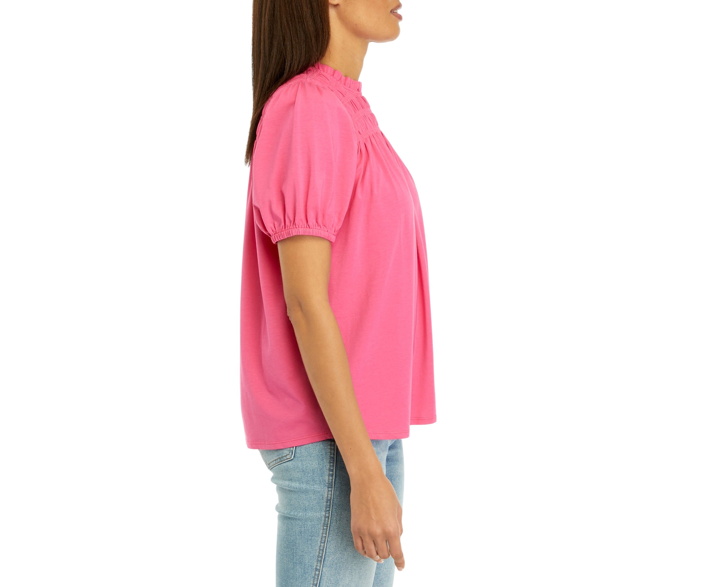 Smock Yoke Puff Sleeve Knit Top