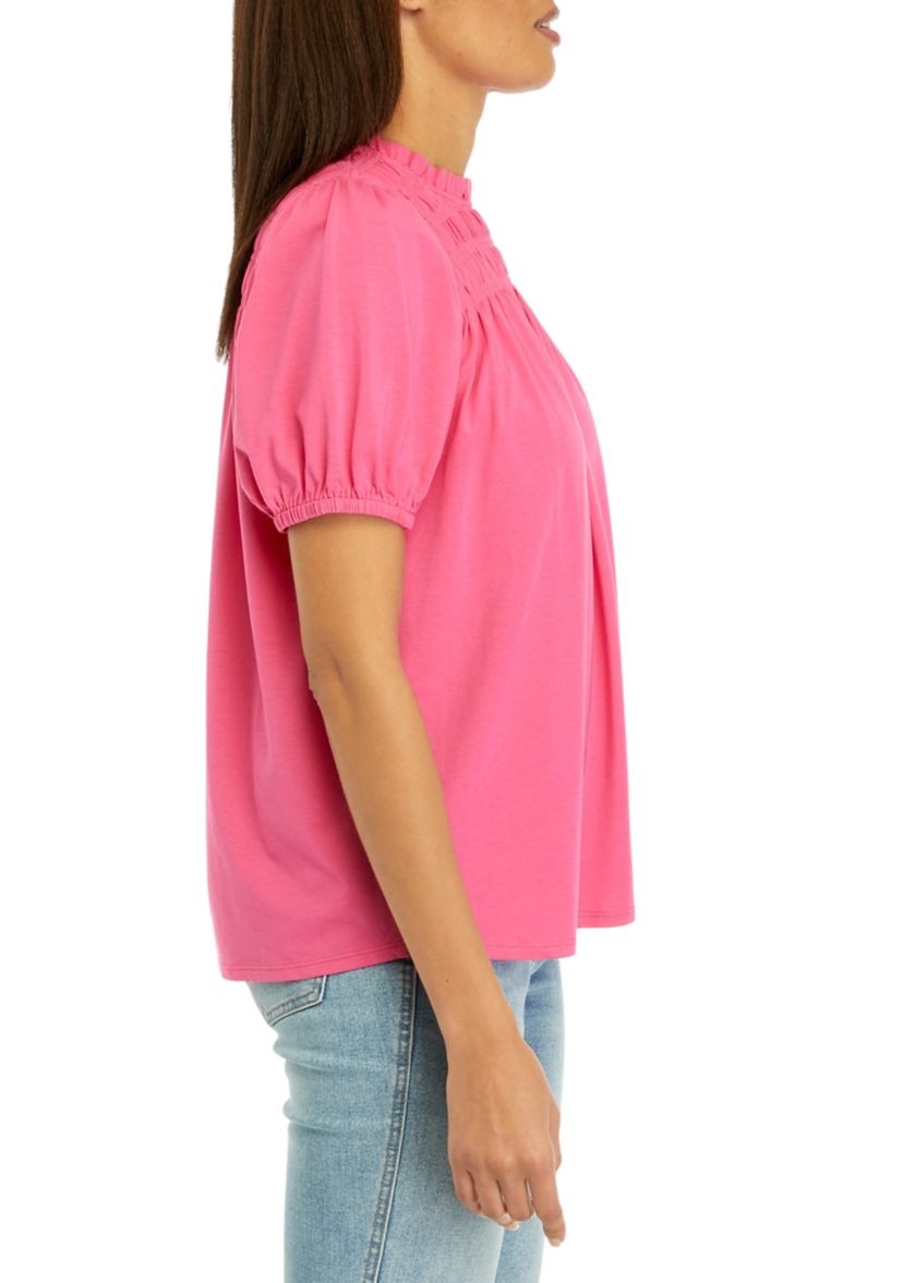 Smock Yoke Puff Sleeve Knit Top