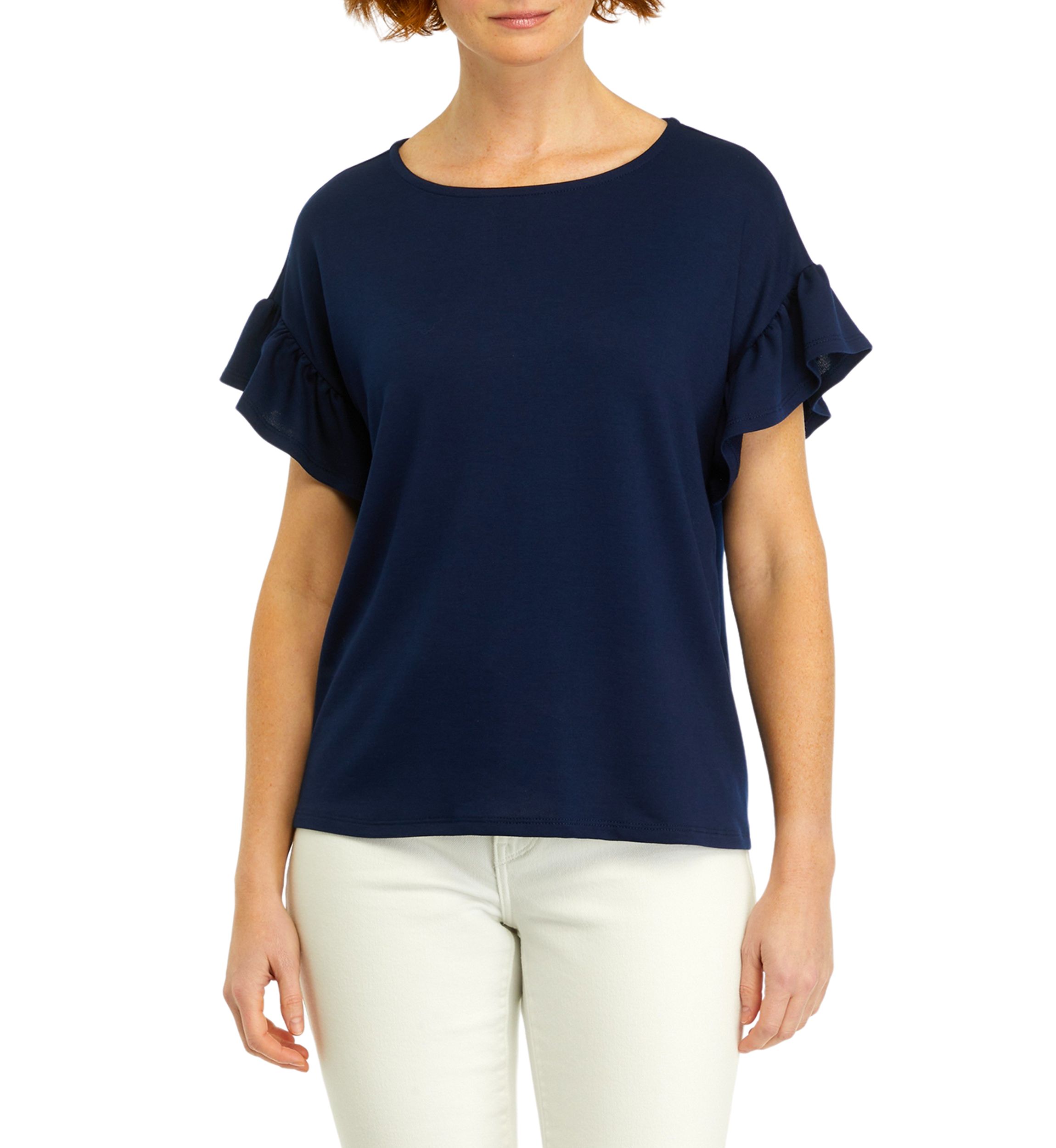 Womens Ruffle Sleeve Knit Blouse