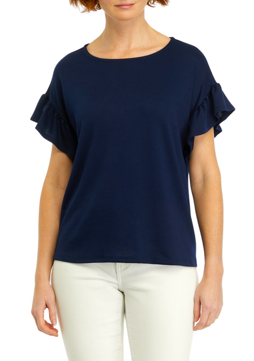 Womens Ruffle Sleeve Knit Blouse