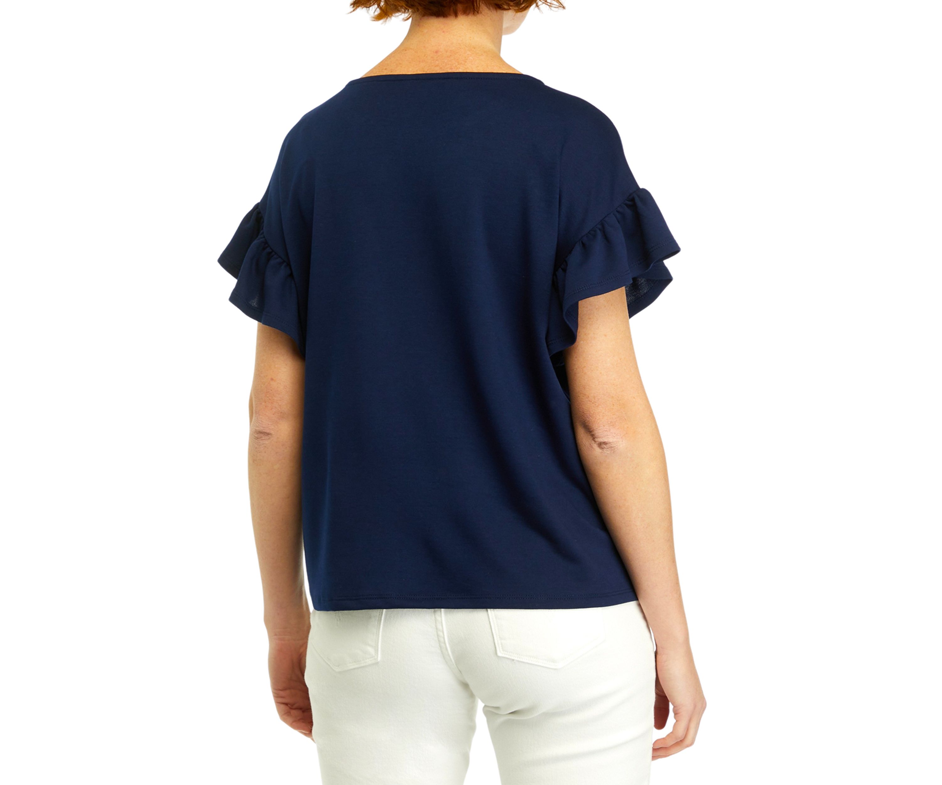 Womens Ruffle Sleeve Knit Blouse