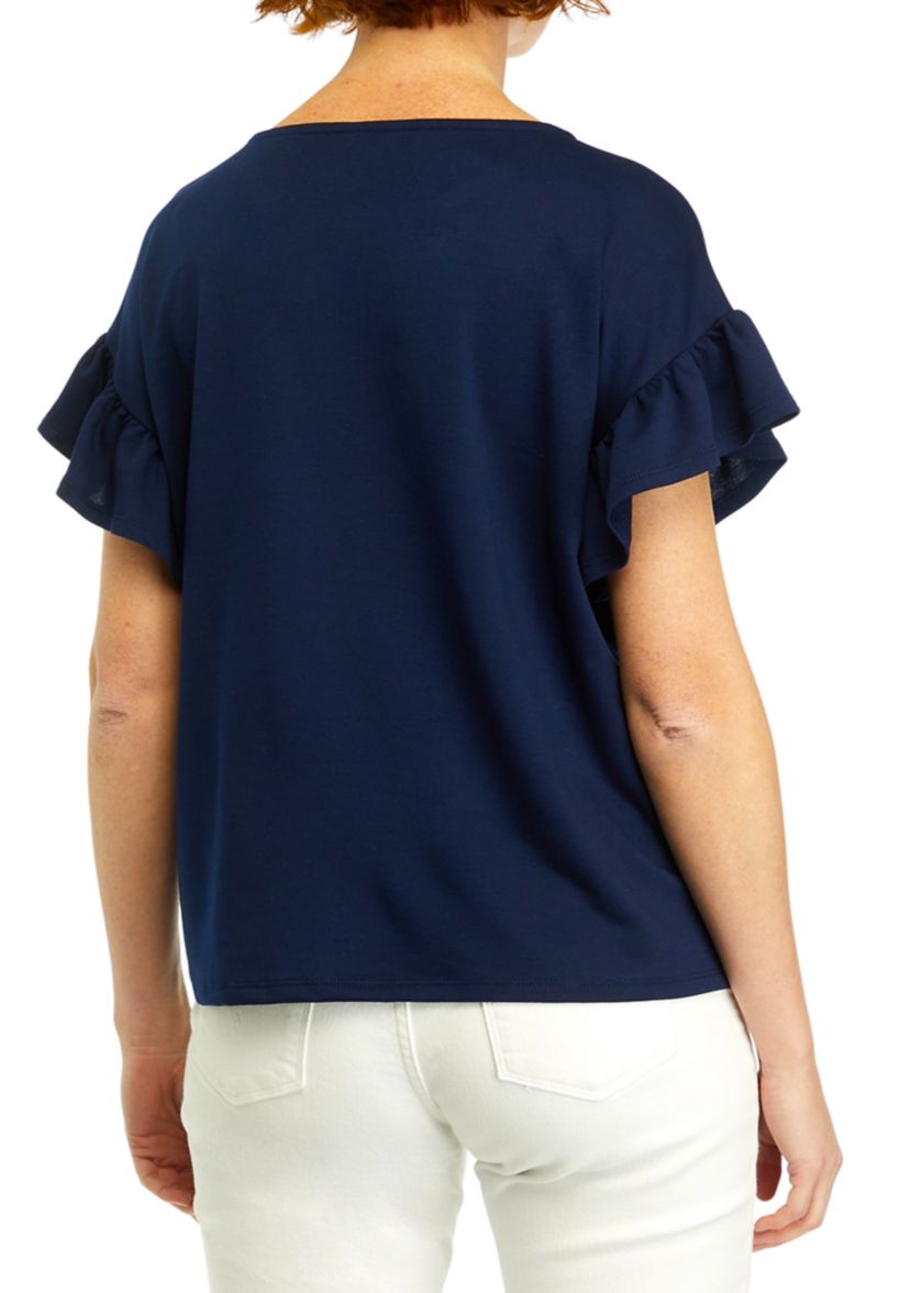 Womens Ruffle Sleeve Knit Blouse