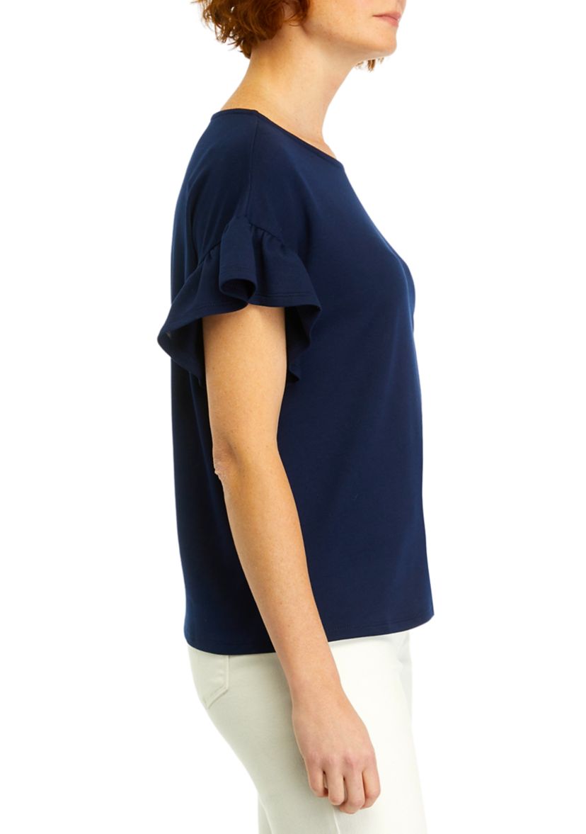 Womens Ruffle Sleeve Knit Blouse