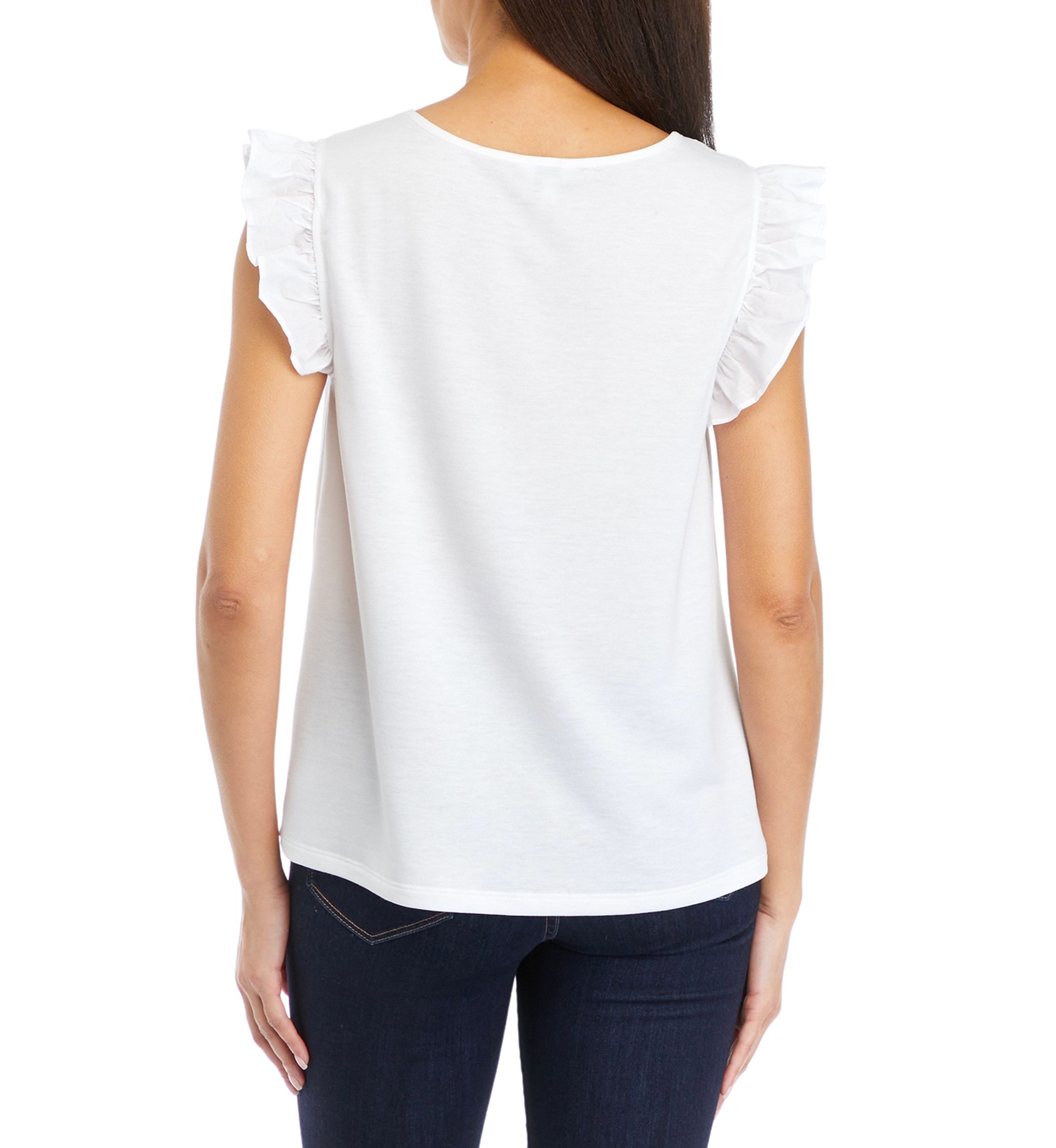 Womens Flutter Sleeve Pintuck Knit Top