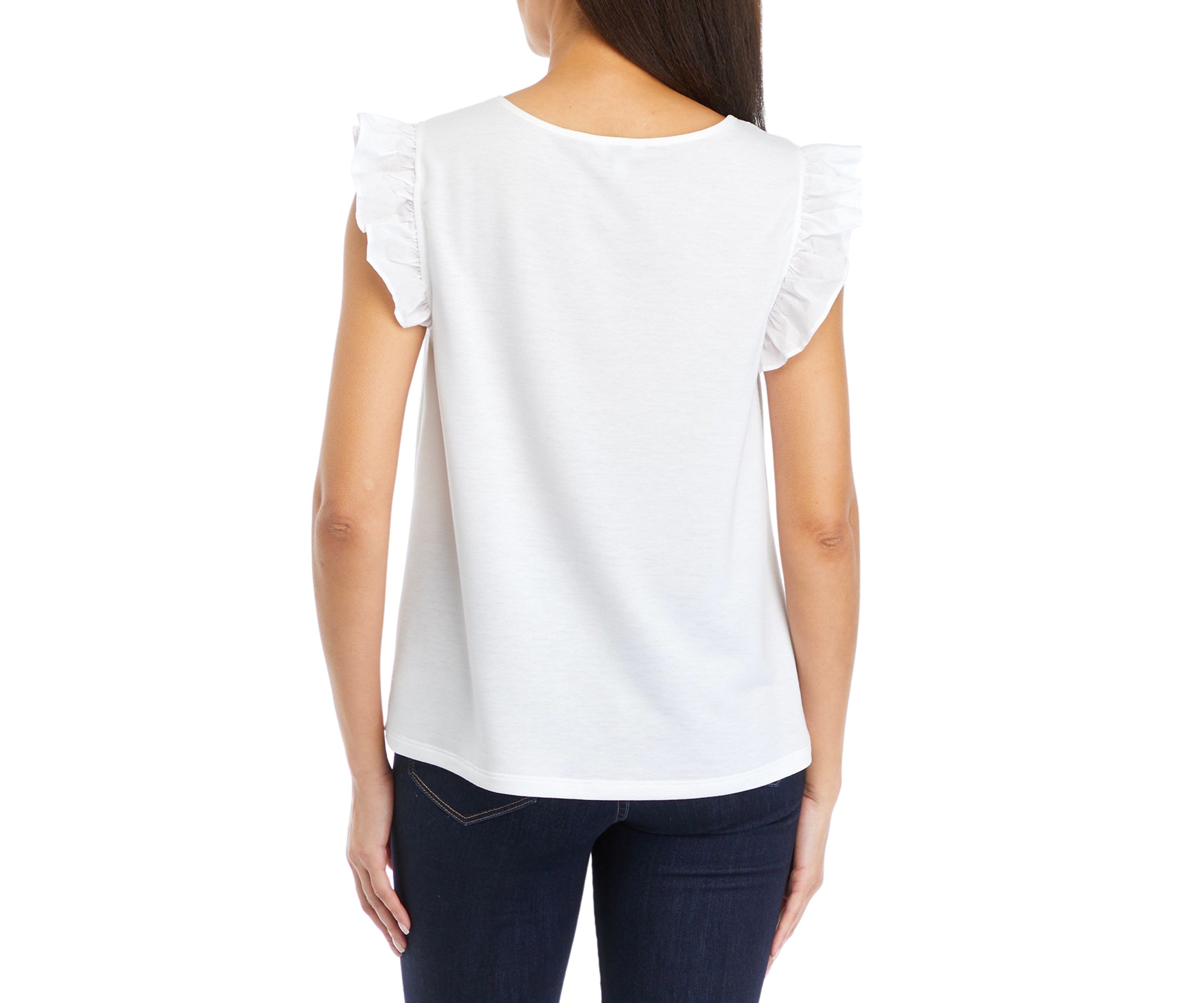 Womens Flutter Sleeve Pintuck Knit Top