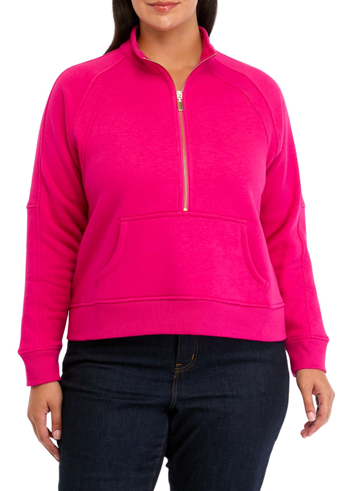 Plus Size Half Zip Top with Kangaroo Pocket 