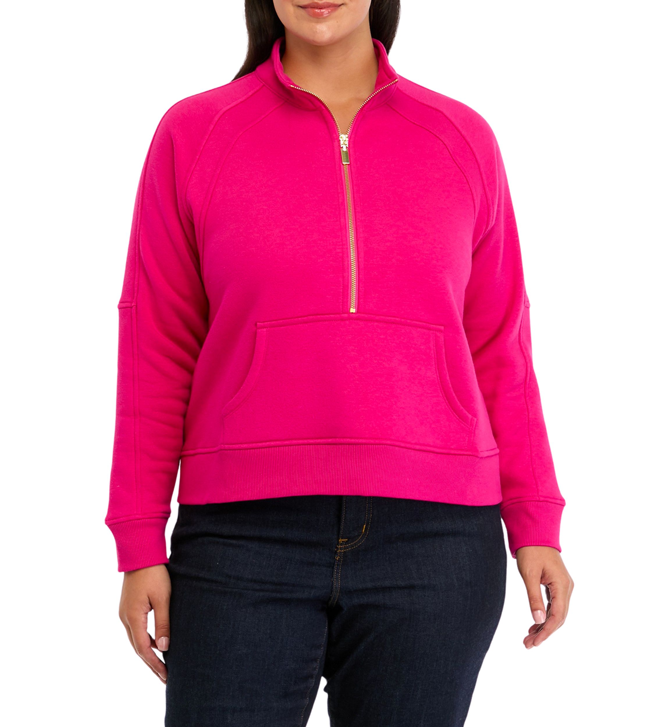 Plus Size Half Zip Top with Kangaroo Pocket 