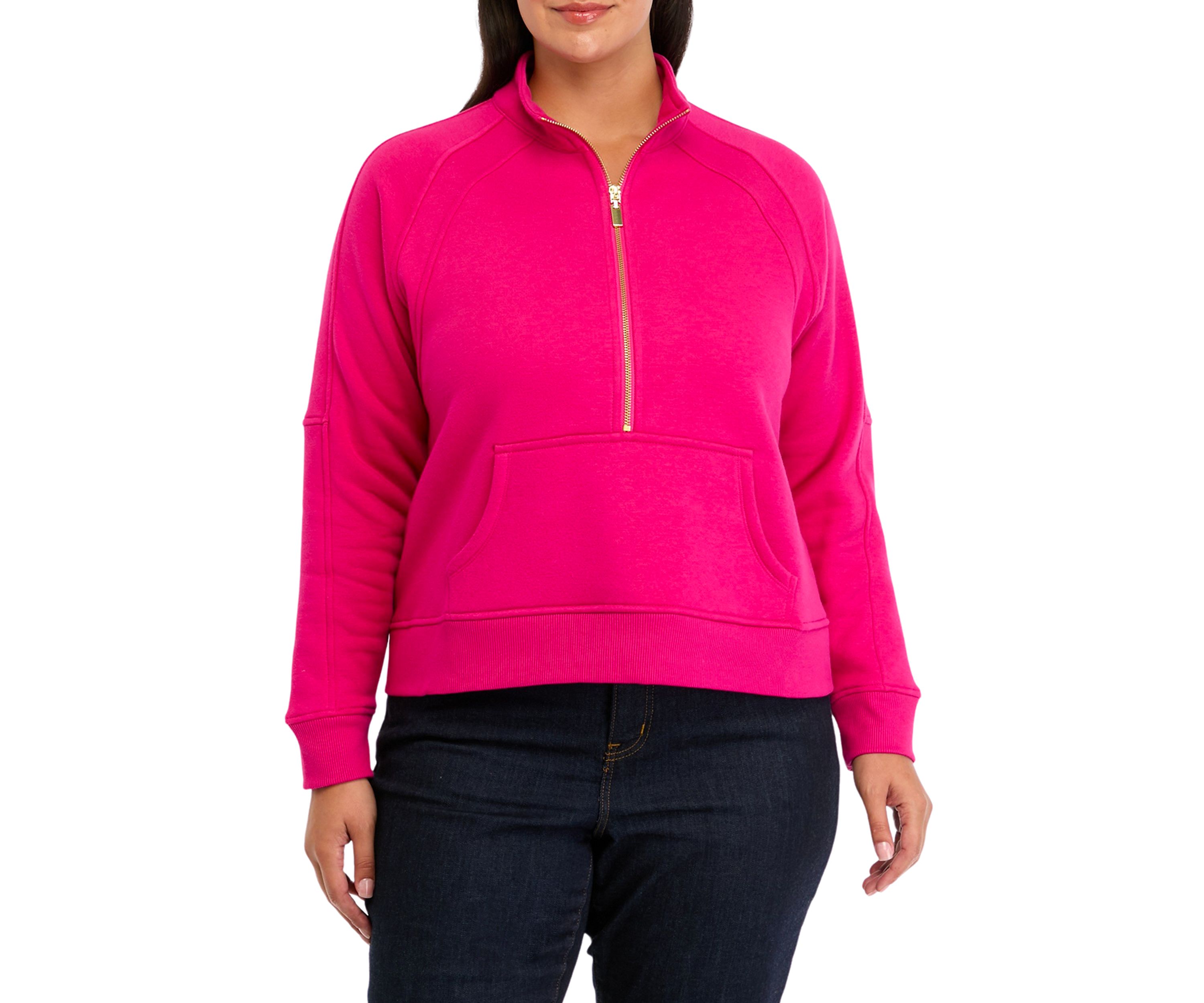 Plus Size Half Zip Top with Kangaroo Pocket 