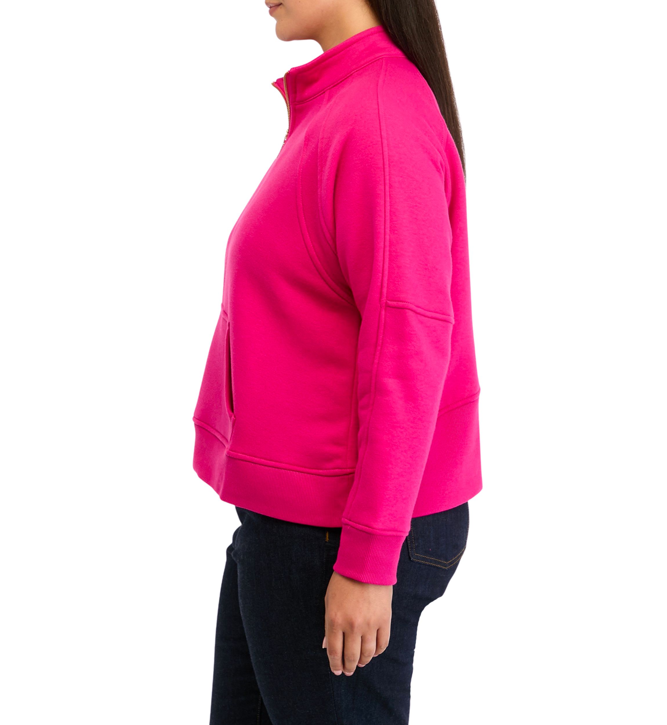 Plus Size Half Zip Top with Kangaroo Pocket 