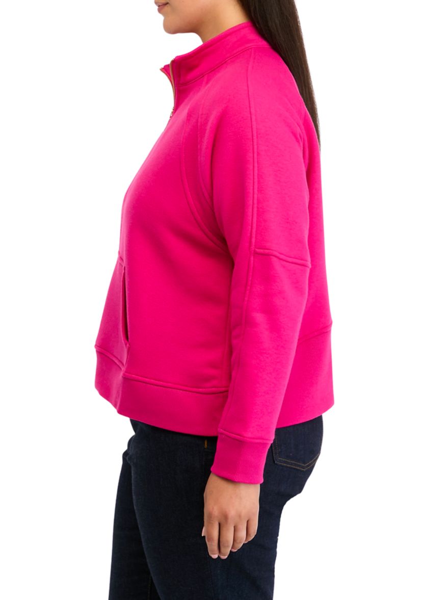 Plus Size Half Zip Top with Kangaroo Pocket 
