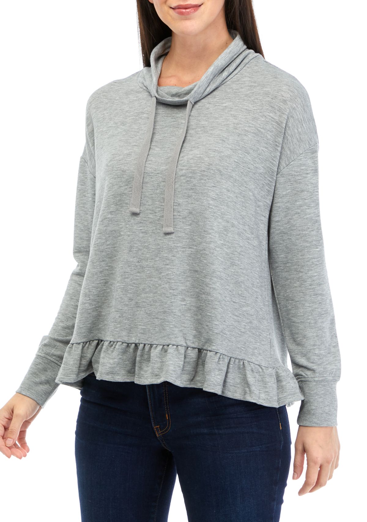 Womens Long Sleeve Cowl Neck Peplum Top