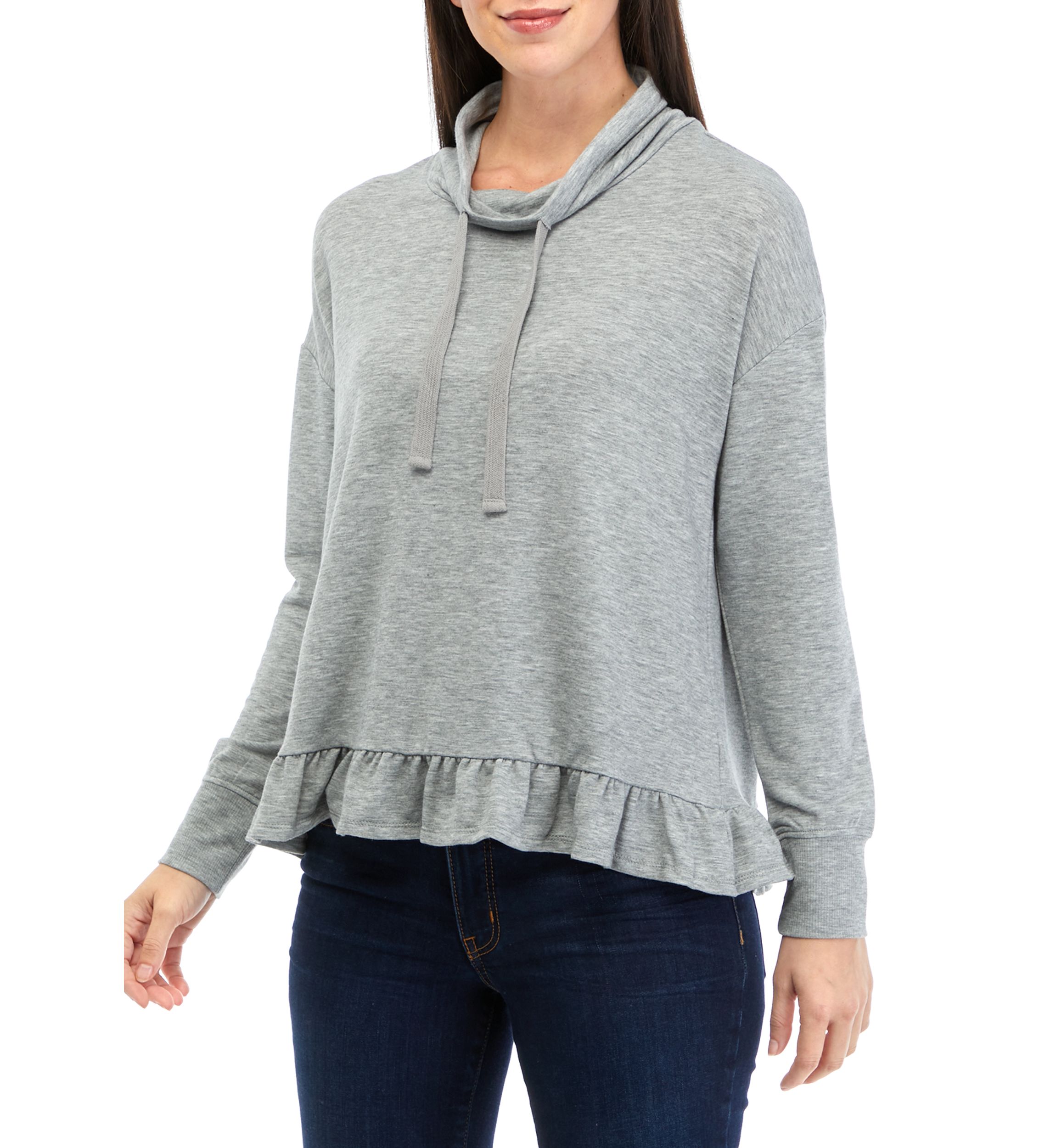 Womens Long Sleeve Cowl Neck Peplum Top