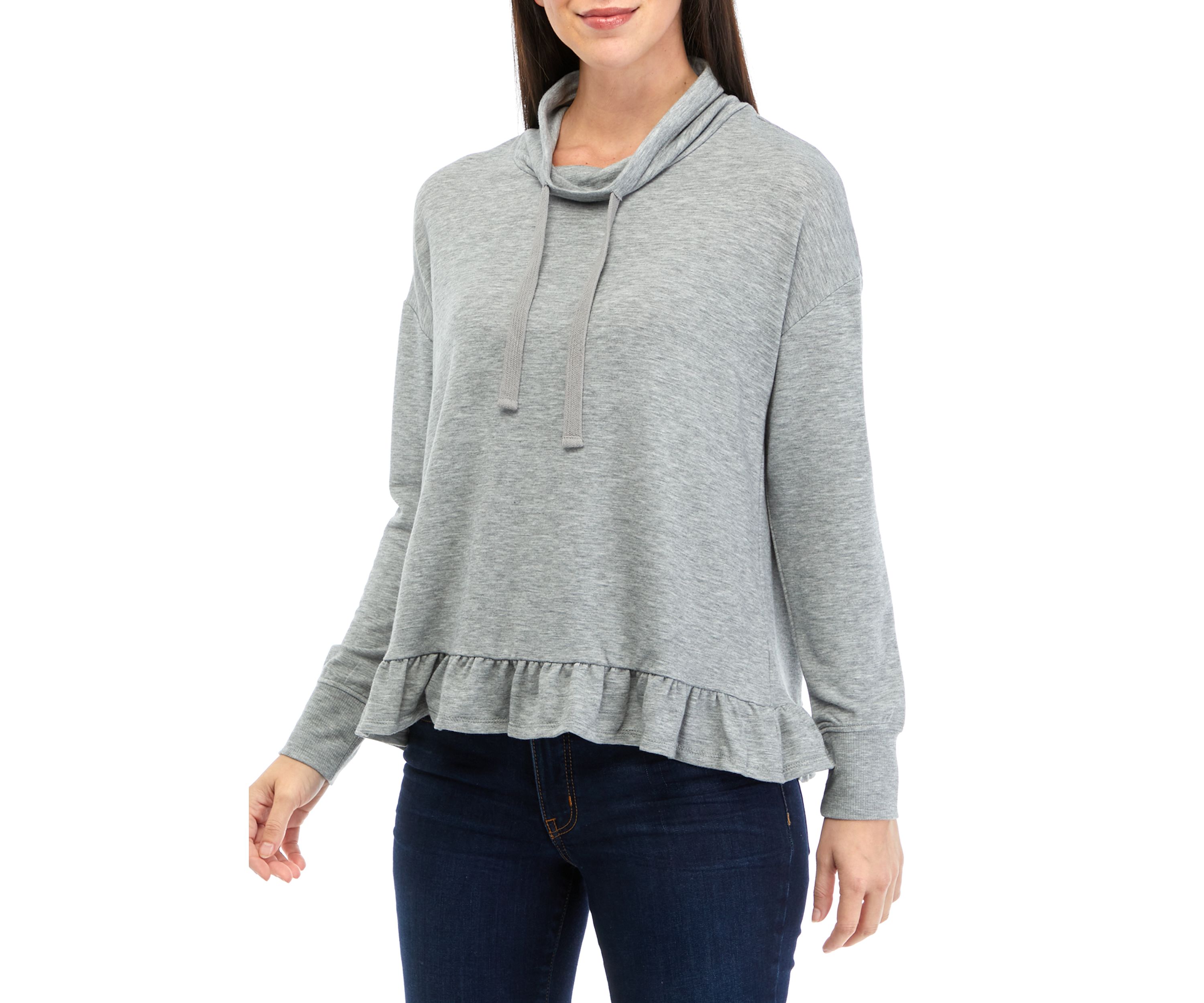 Womens Long Sleeve Cowl Neck Peplum Top