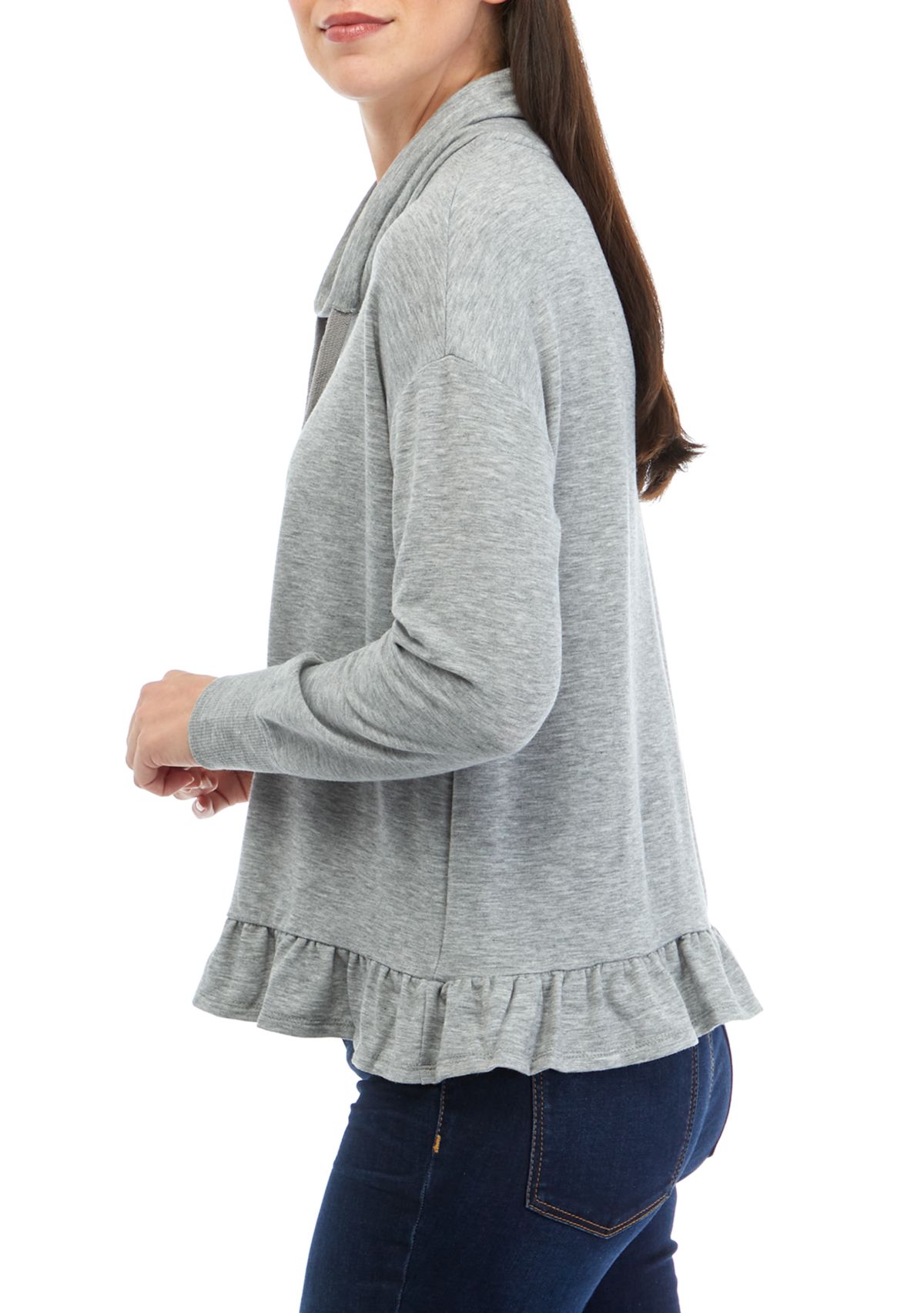 Womens Long Sleeve Cowl Neck Peplum Top