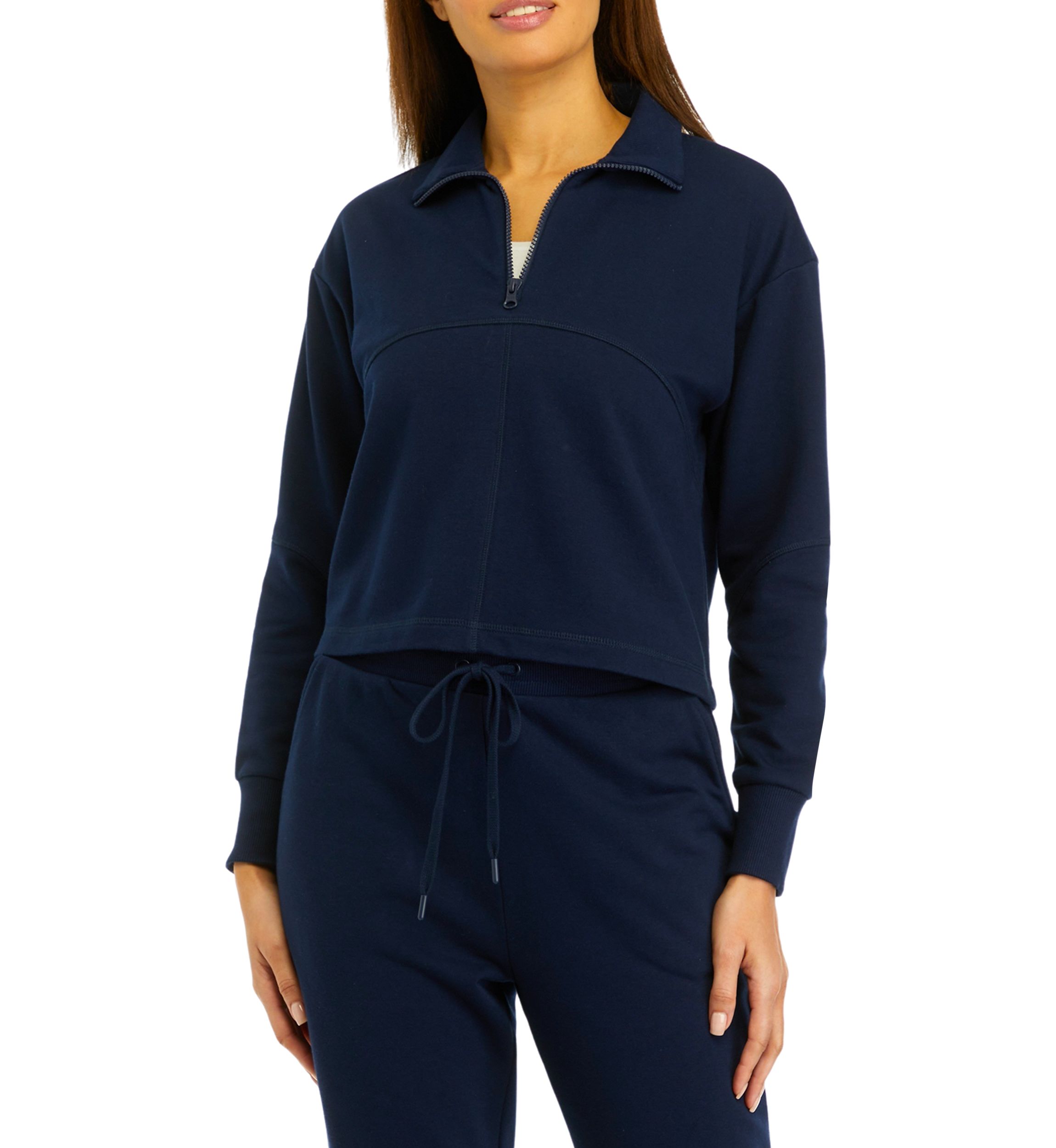 Womens Zip Contrast Trim Pullover Sweatshirt