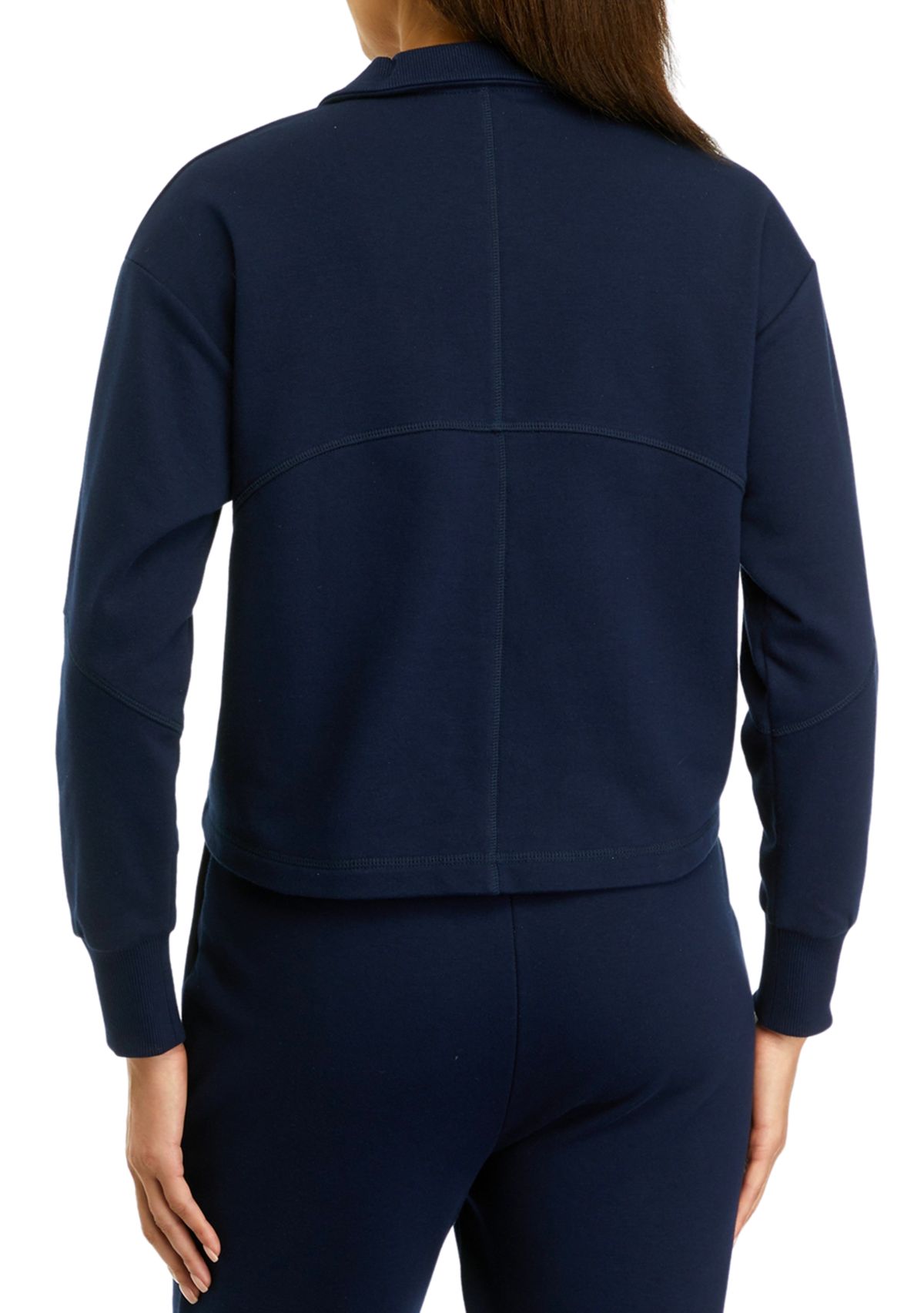 Womens Zip Contrast Trim Pullover Sweatshirt