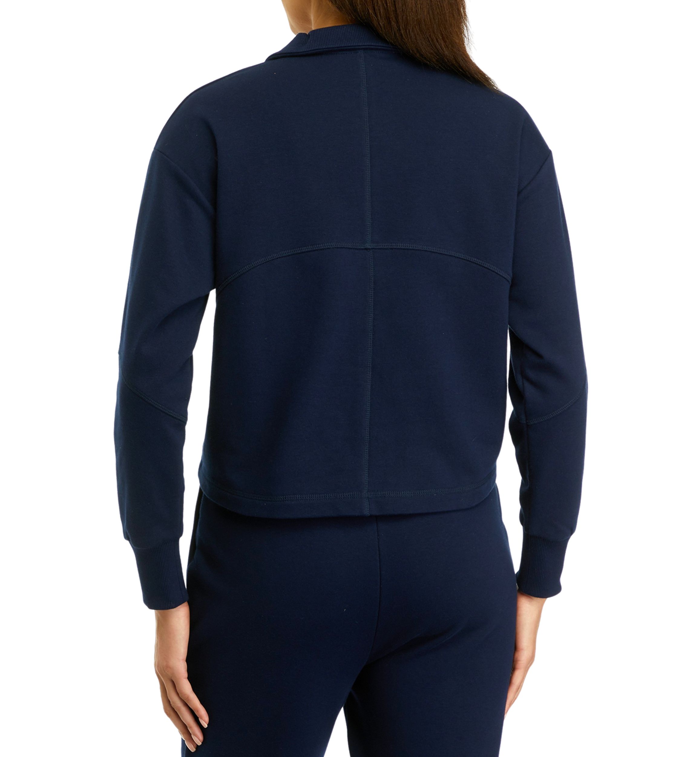 Womens Zip Contrast Trim Pullover Sweatshirt