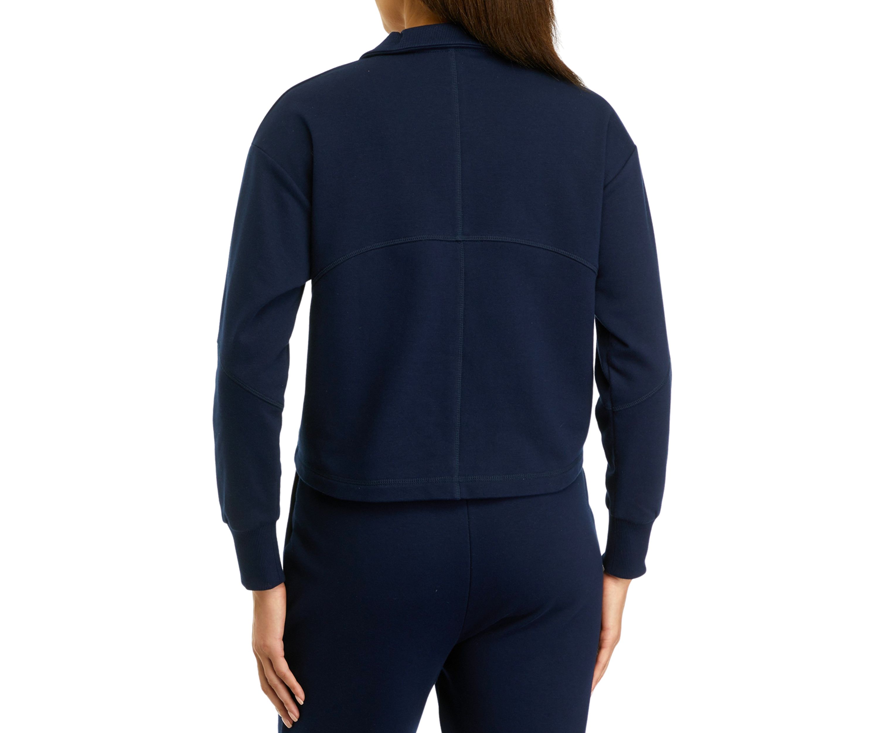 Womens Zip Contrast Trim Pullover Sweatshirt