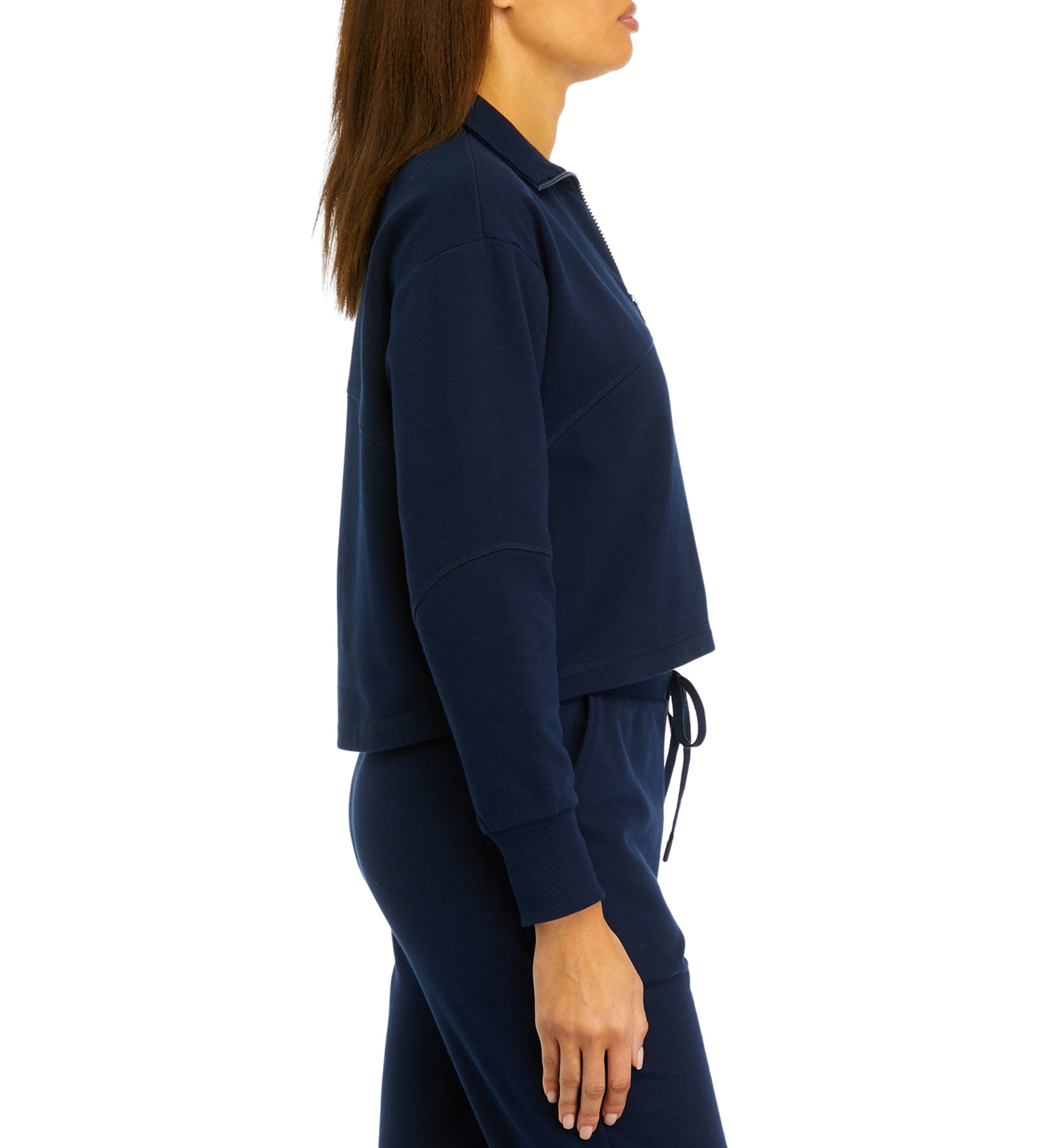 Womens Zip Contrast Trim Pullover Sweatshirt