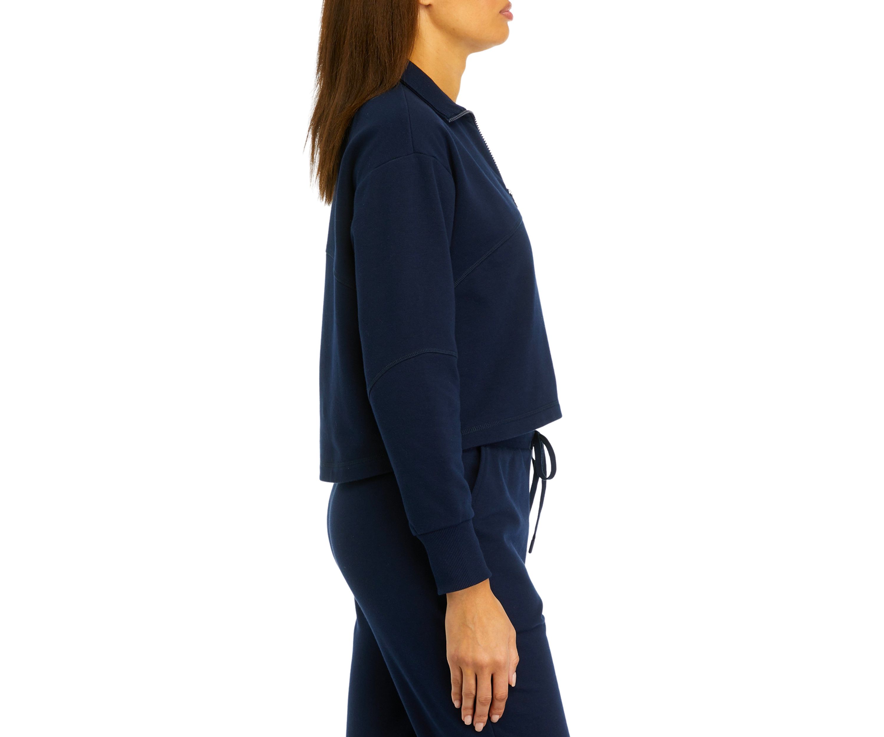 Womens Zip Contrast Trim Pullover Sweatshirt
