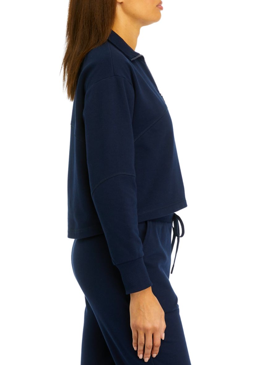 Womens Zip Contrast Trim Pullover Sweatshirt