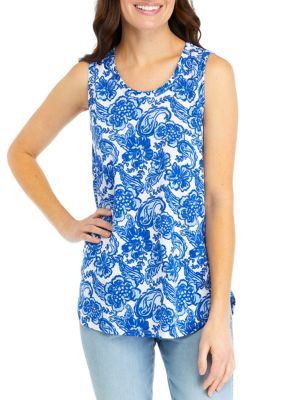 Crown & Ivy Women's Printed Scoop Neck Baby Terry Tank Top