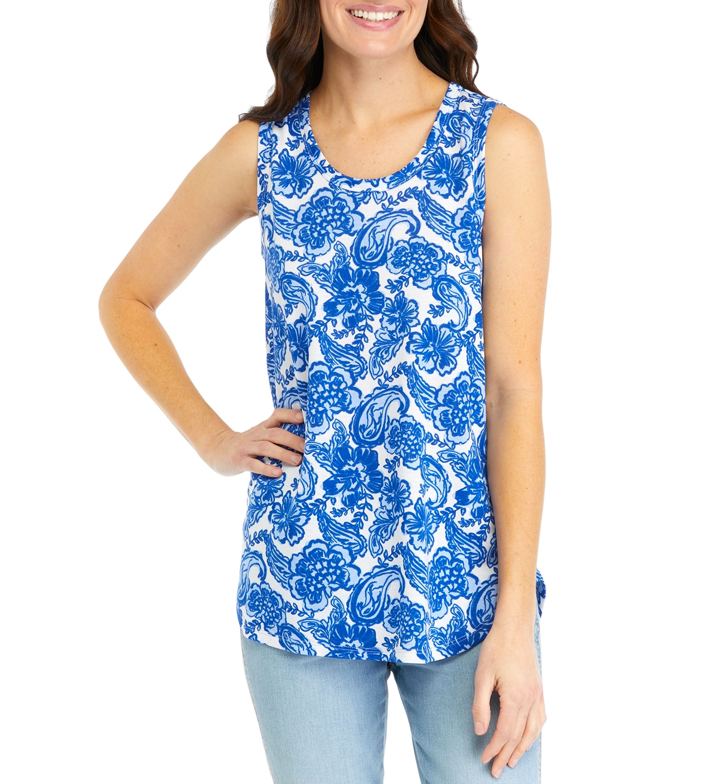 Womens Printed Scoop Neck Baby Terry Tank Top