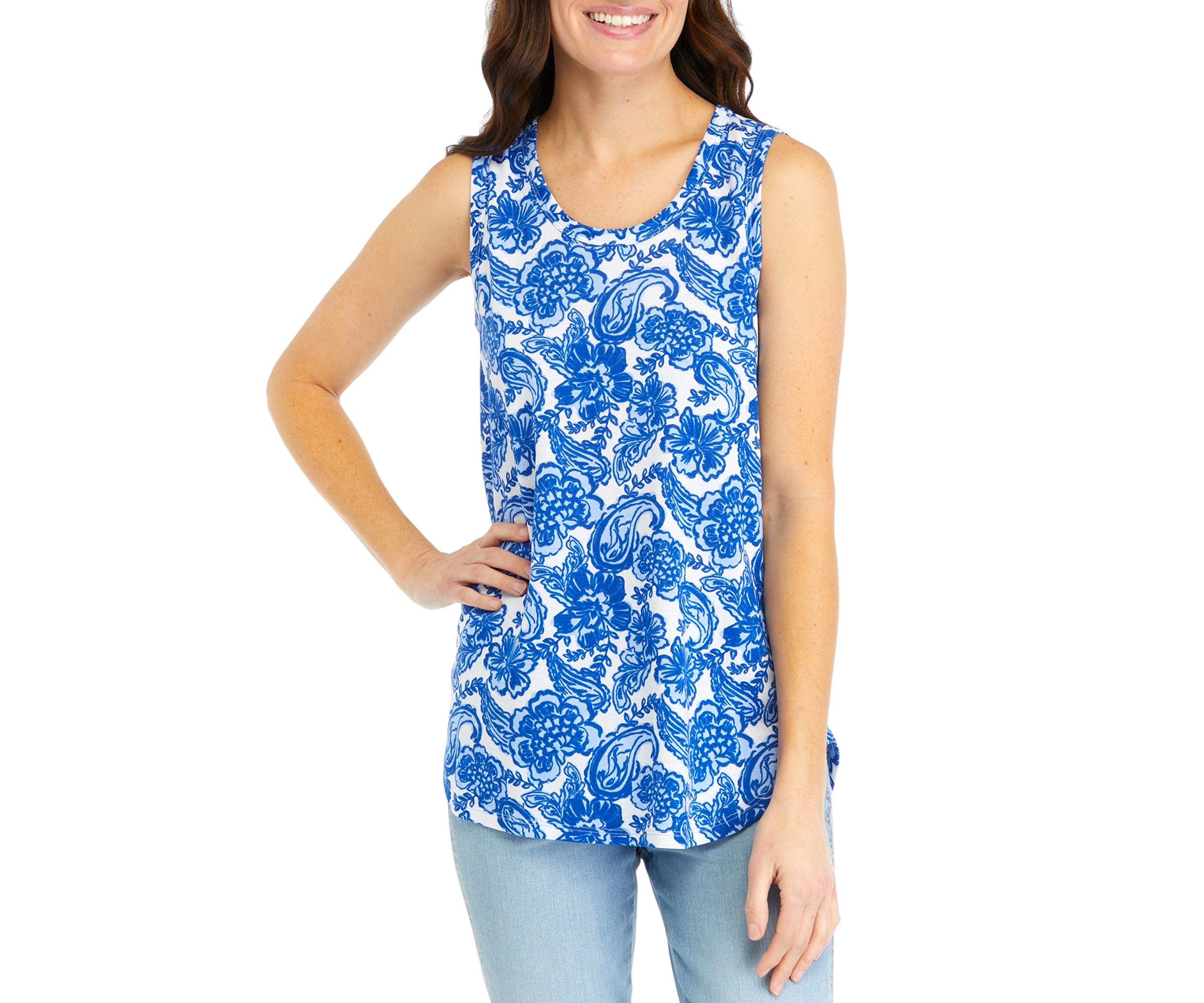 Womens Printed Scoop Neck Baby Terry Tank Top