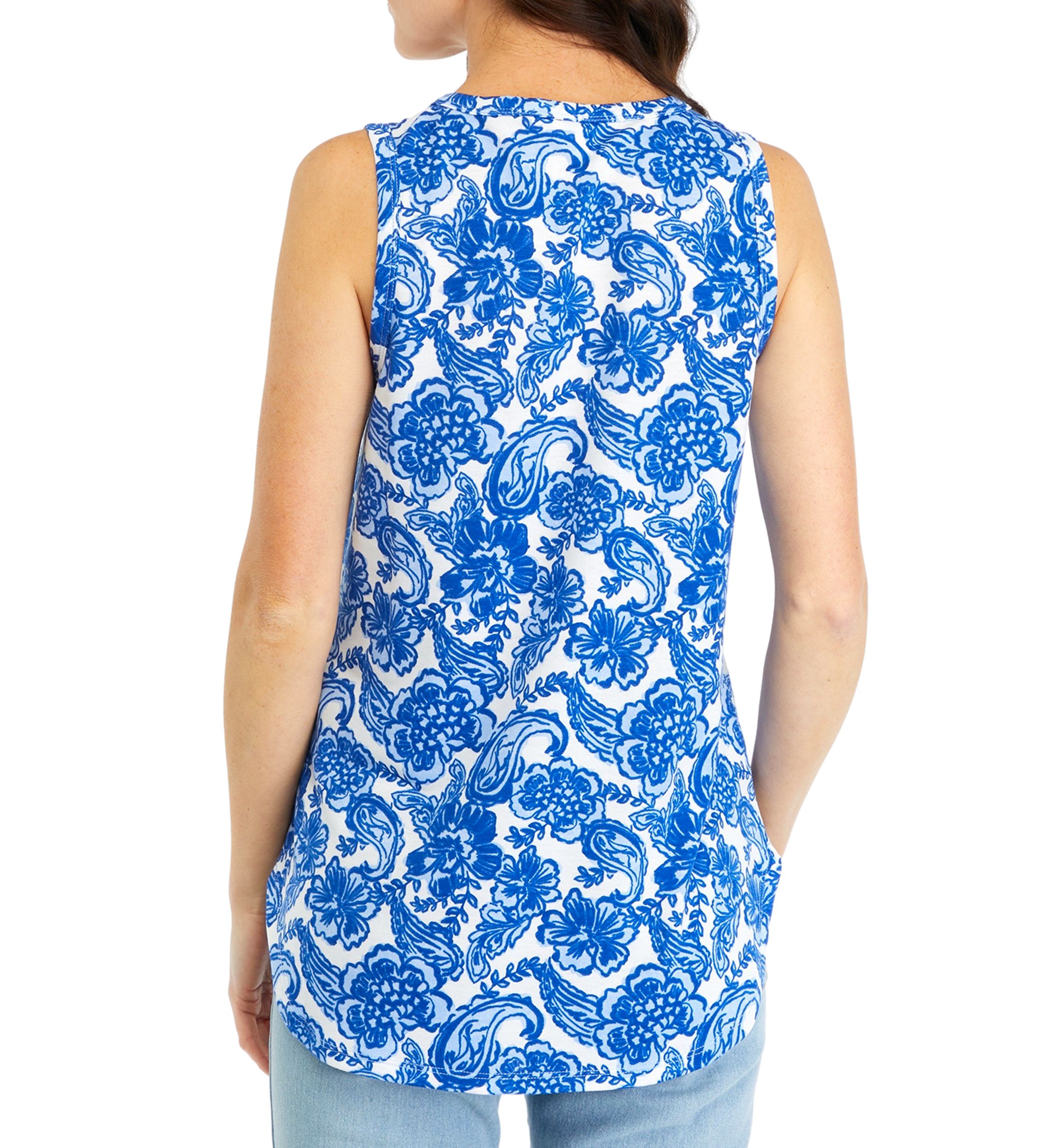 Womens Printed Scoop Neck Baby Terry Tank Top