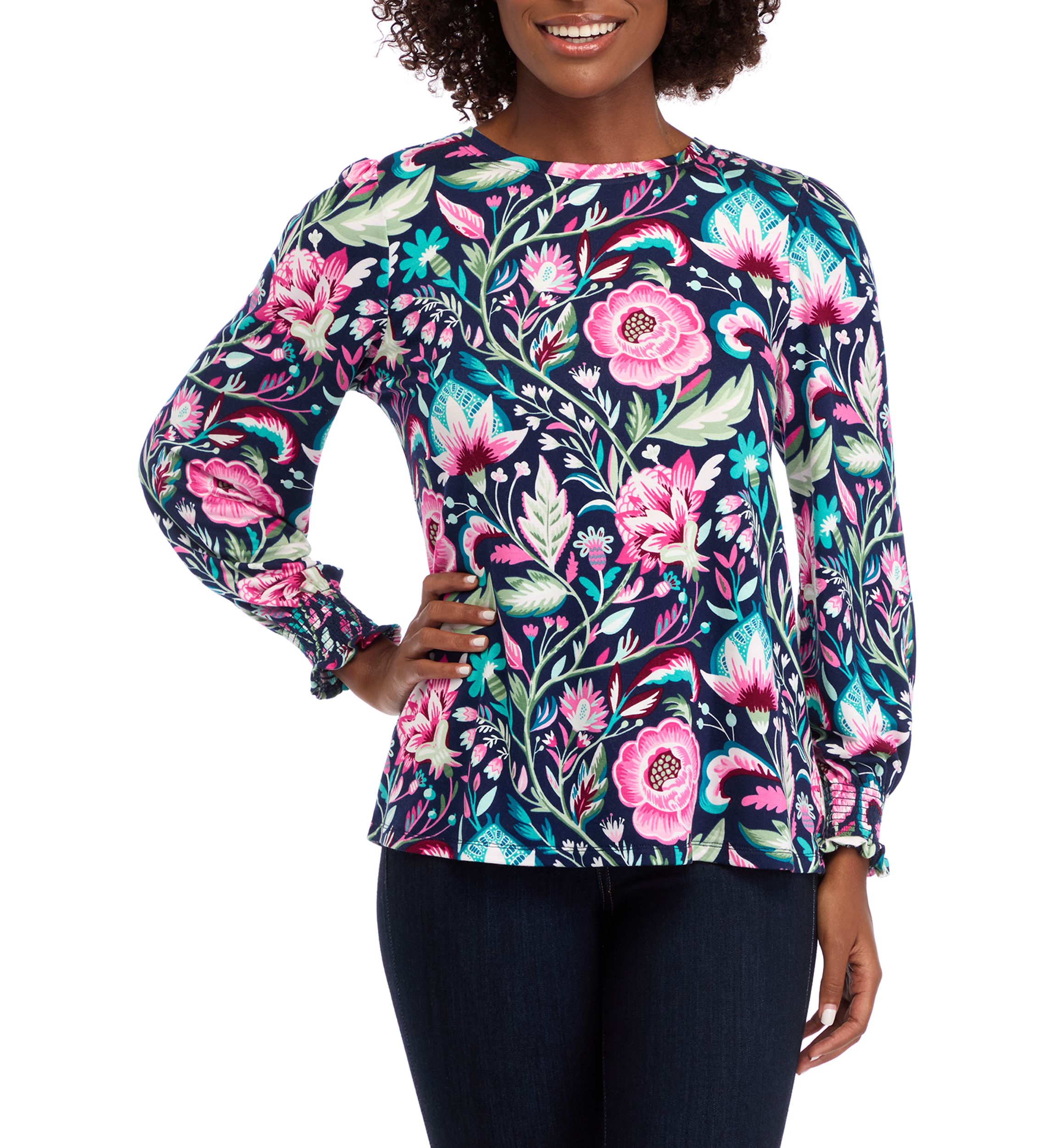 Womens Balloon Sleeve Printed Top 