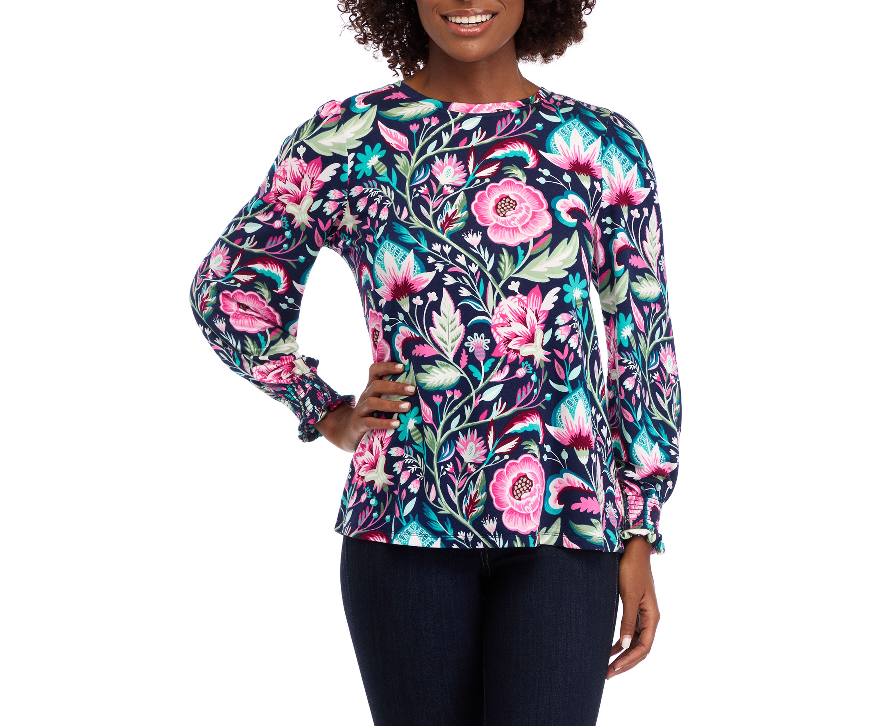 Womens Balloon Sleeve Printed Top 