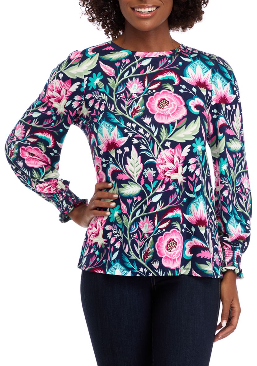 Womens Balloon Sleeve Printed Top 