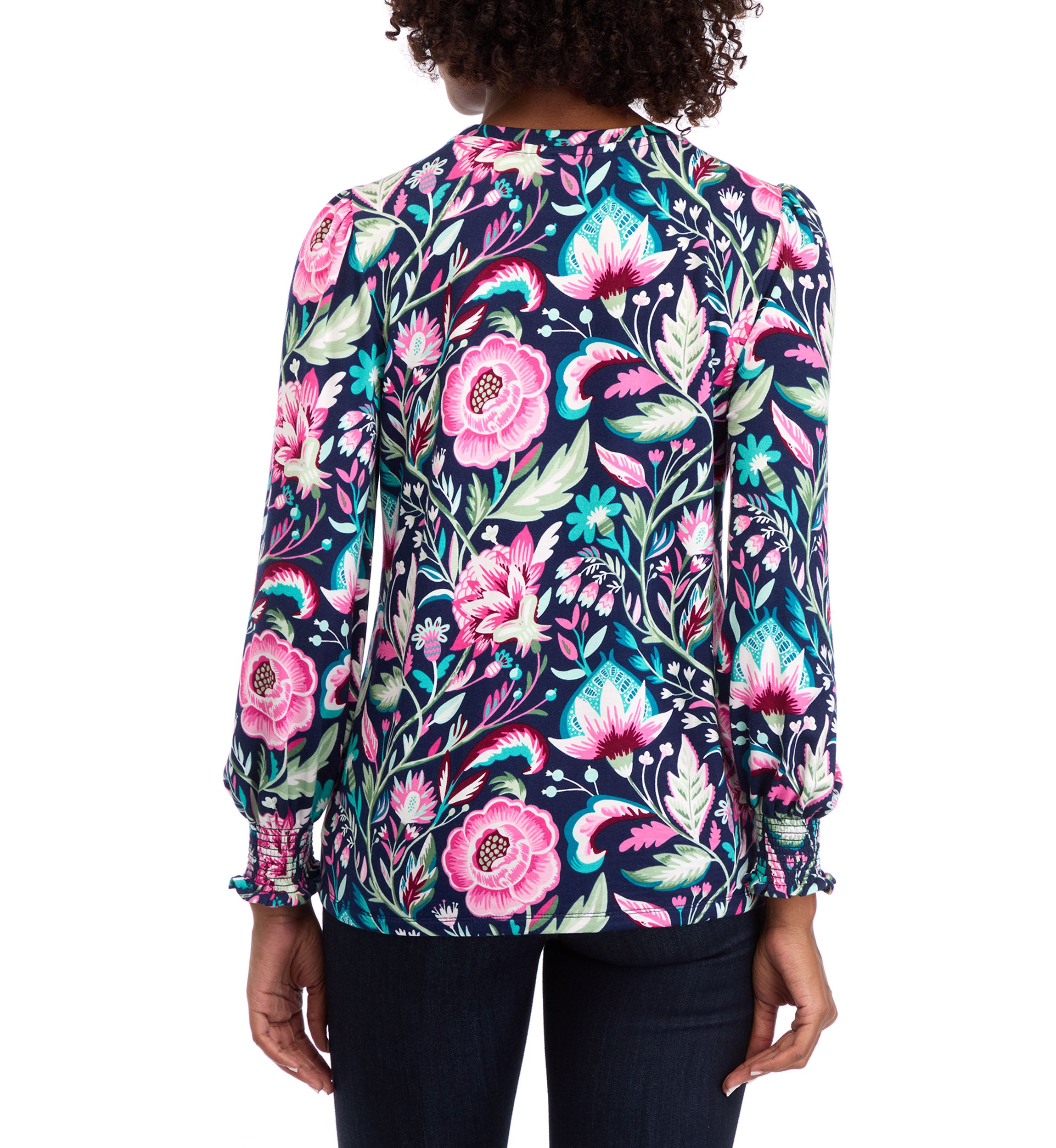 Womens Balloon Sleeve Printed Top 