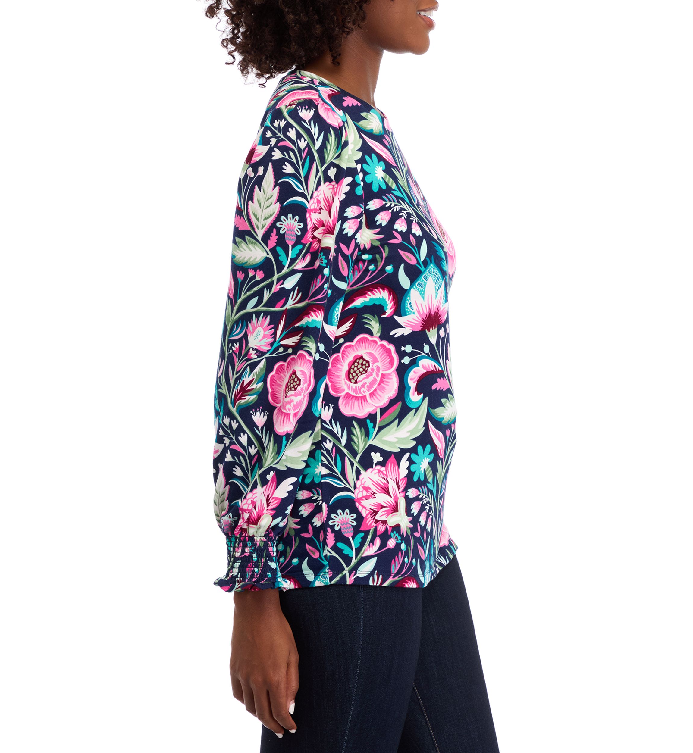 Womens Balloon Sleeve Printed Top 