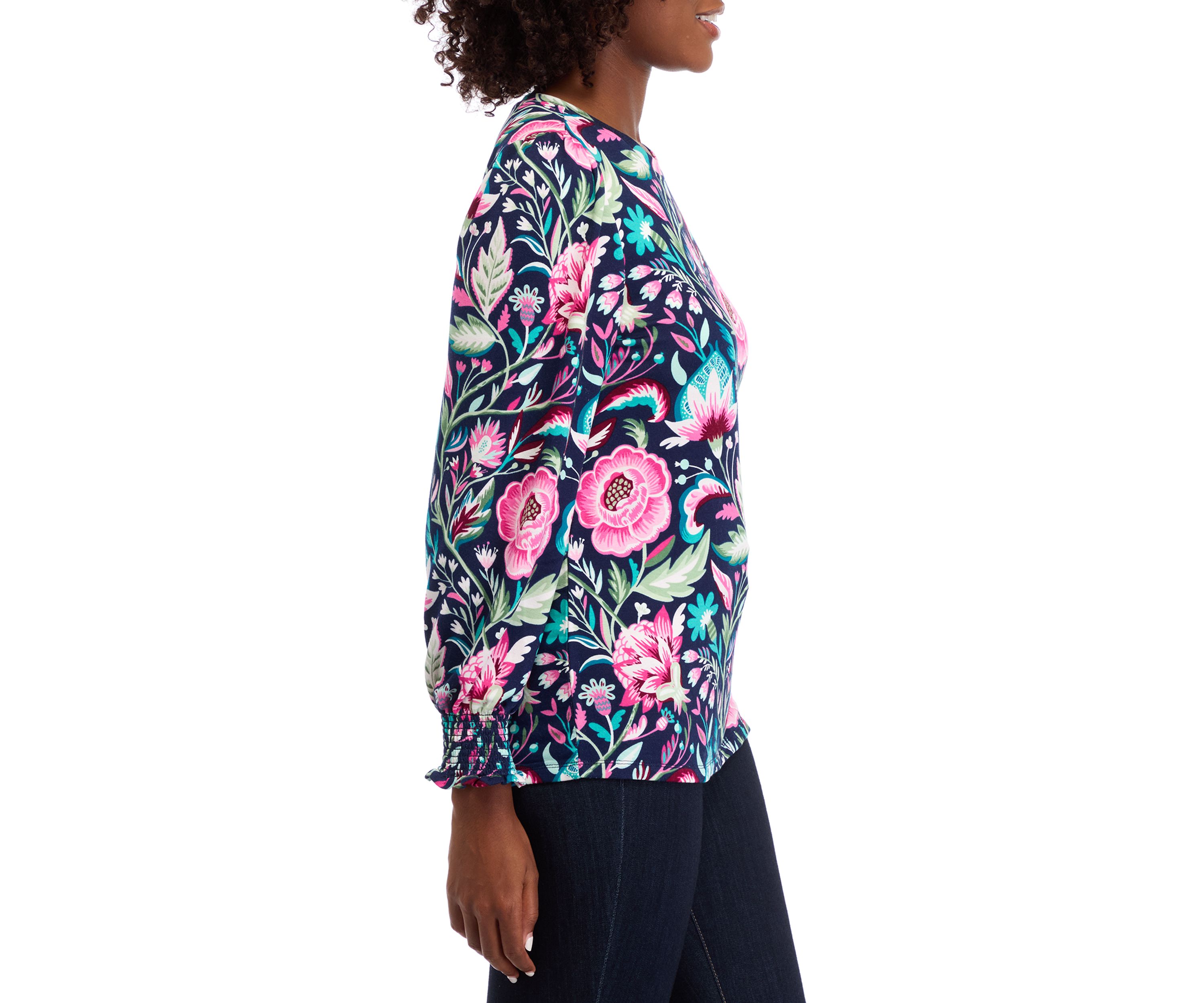 Womens Balloon Sleeve Printed Top 