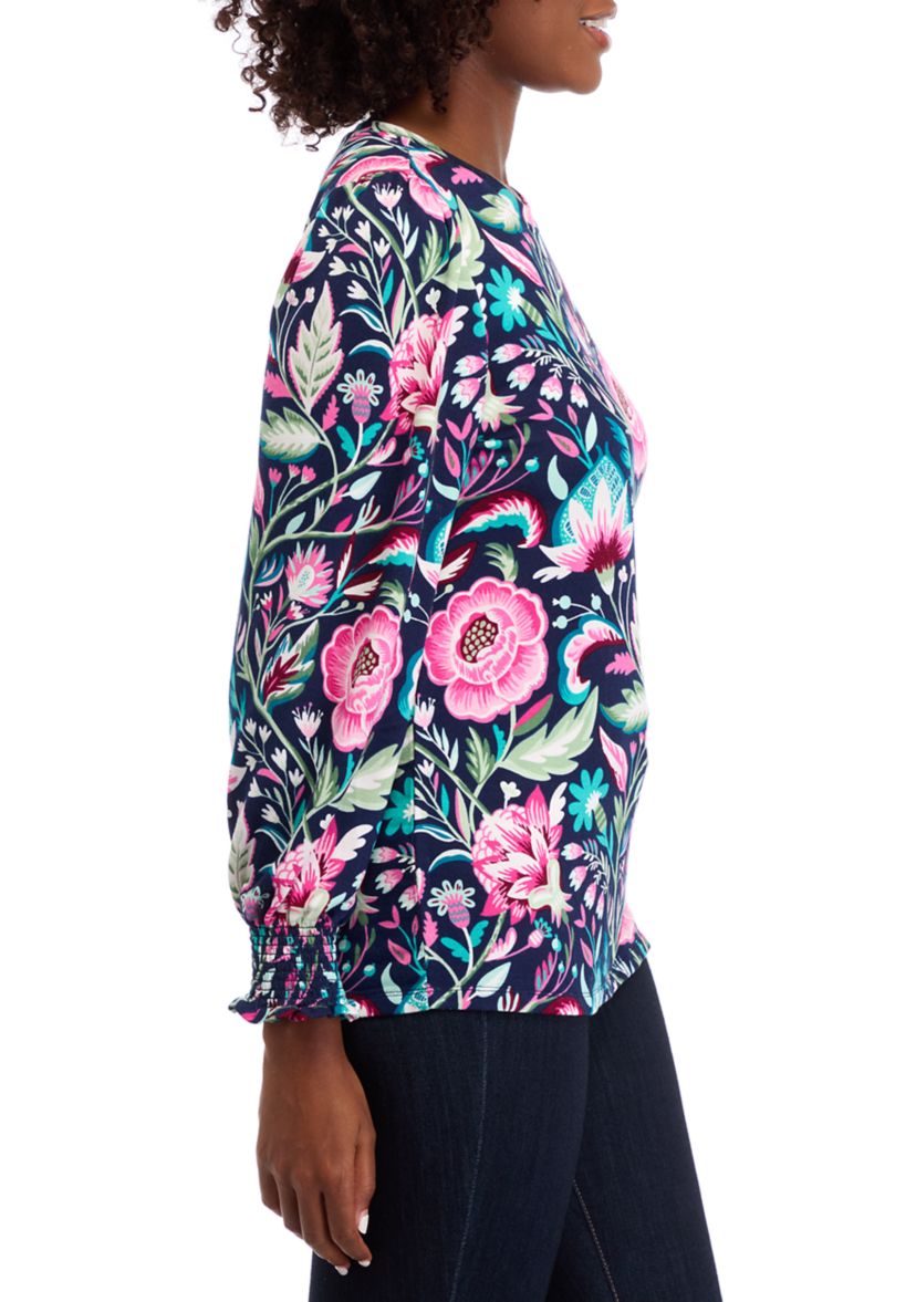Womens Balloon Sleeve Printed Top 