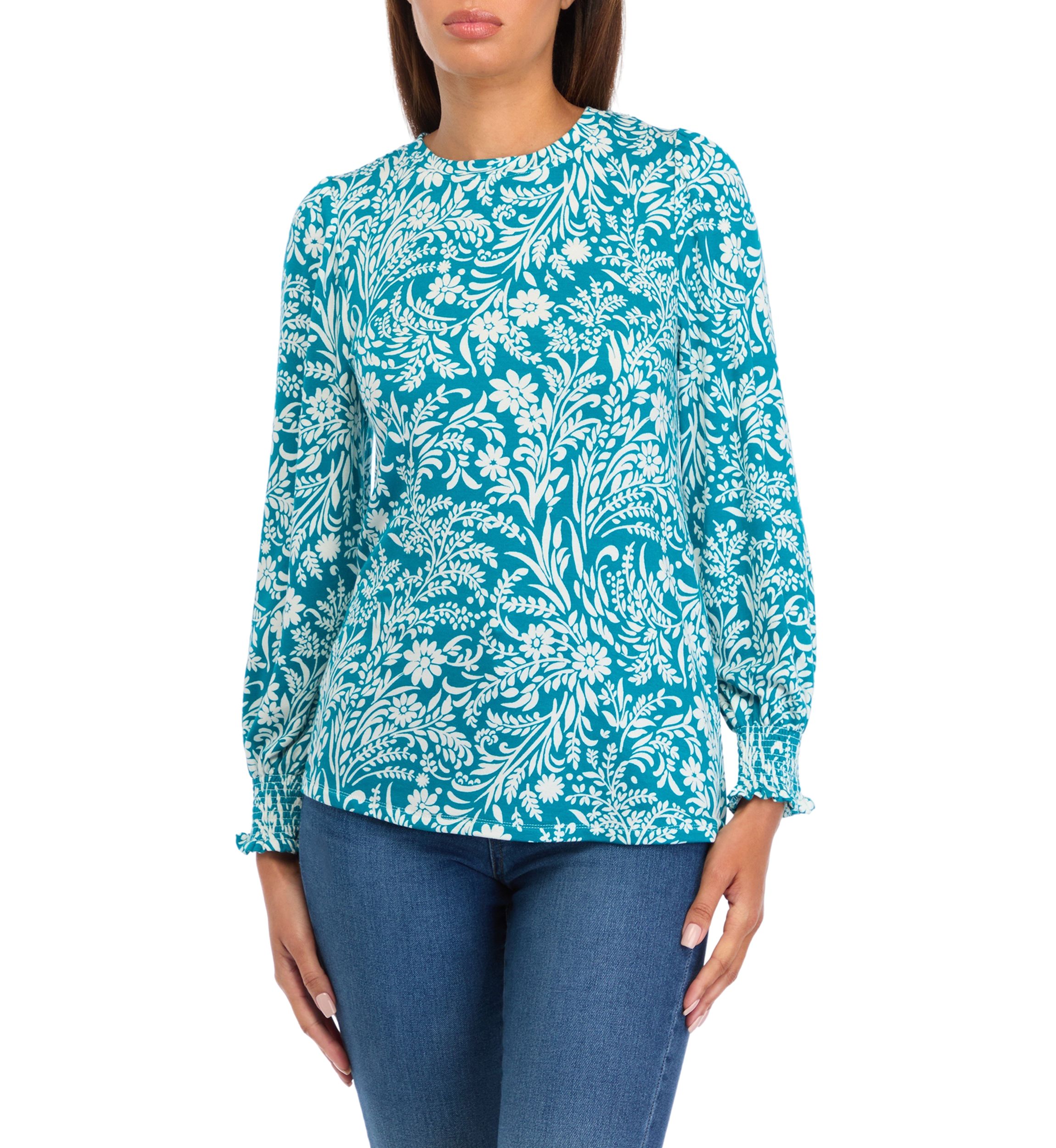   Womens Balloon Sleeve Printed Top 