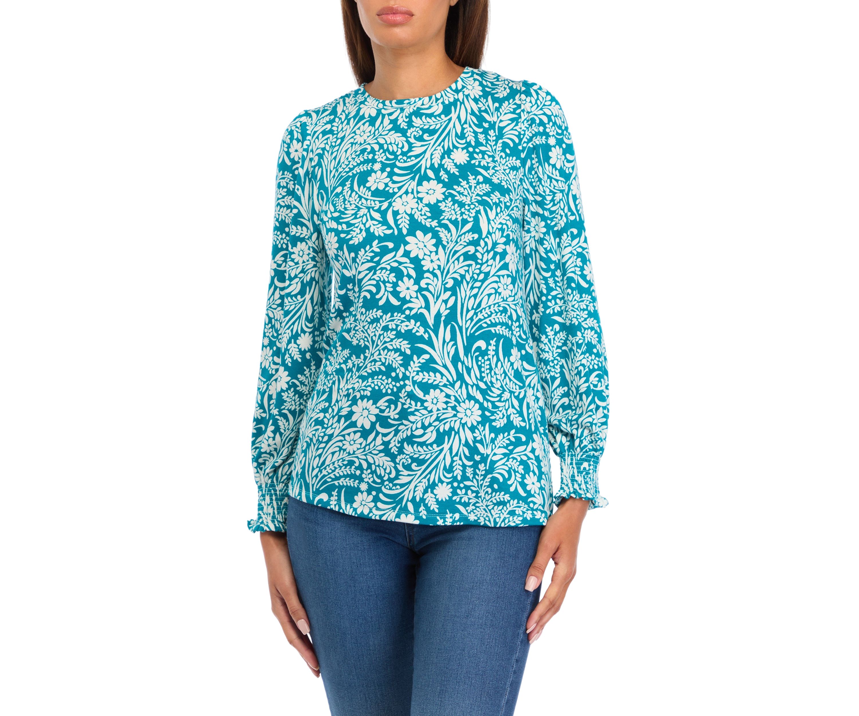   Womens Balloon Sleeve Printed Top 