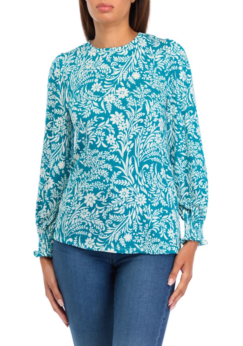   Womens Balloon Sleeve Printed Top 