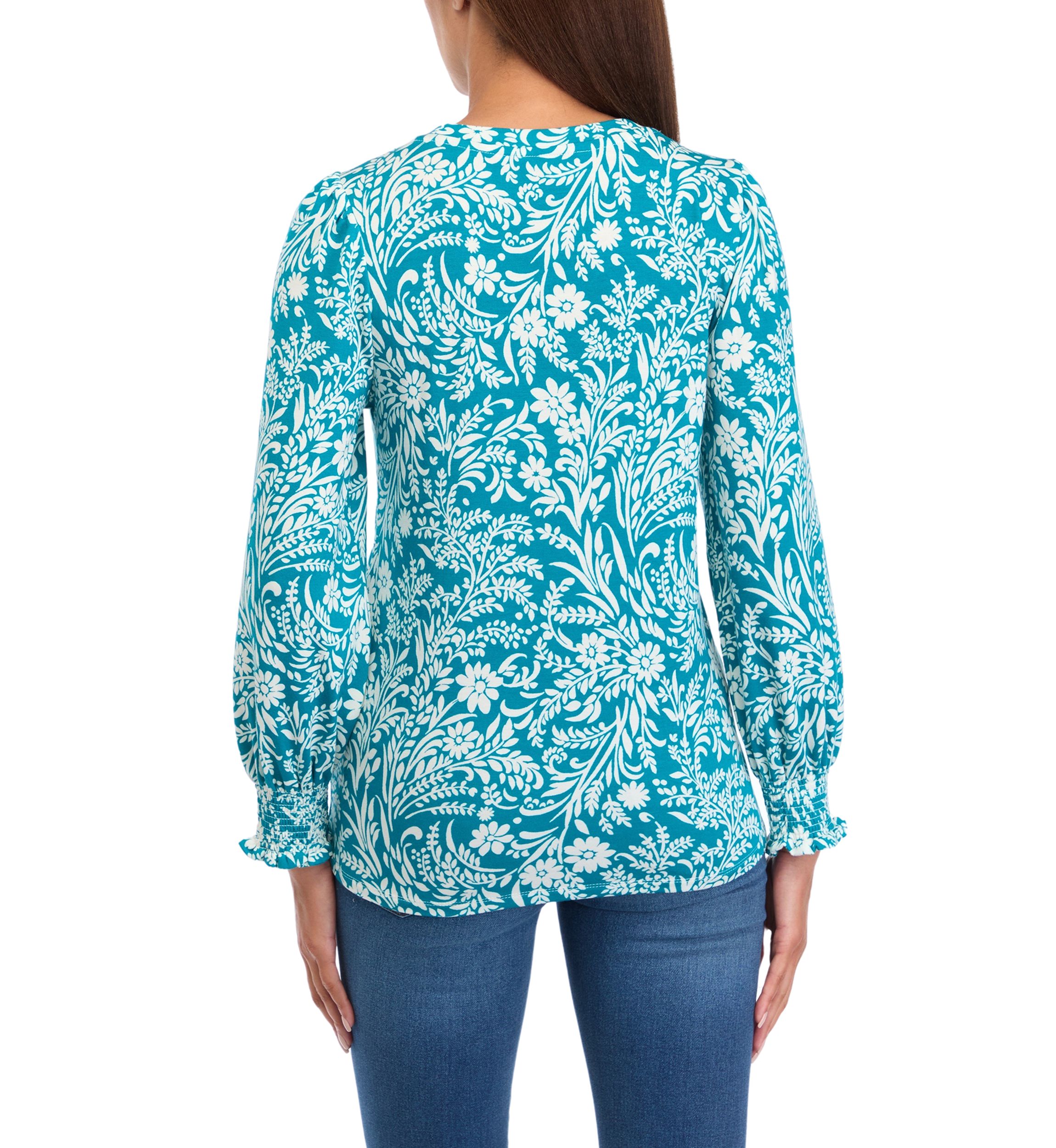   Womens Balloon Sleeve Printed Top 