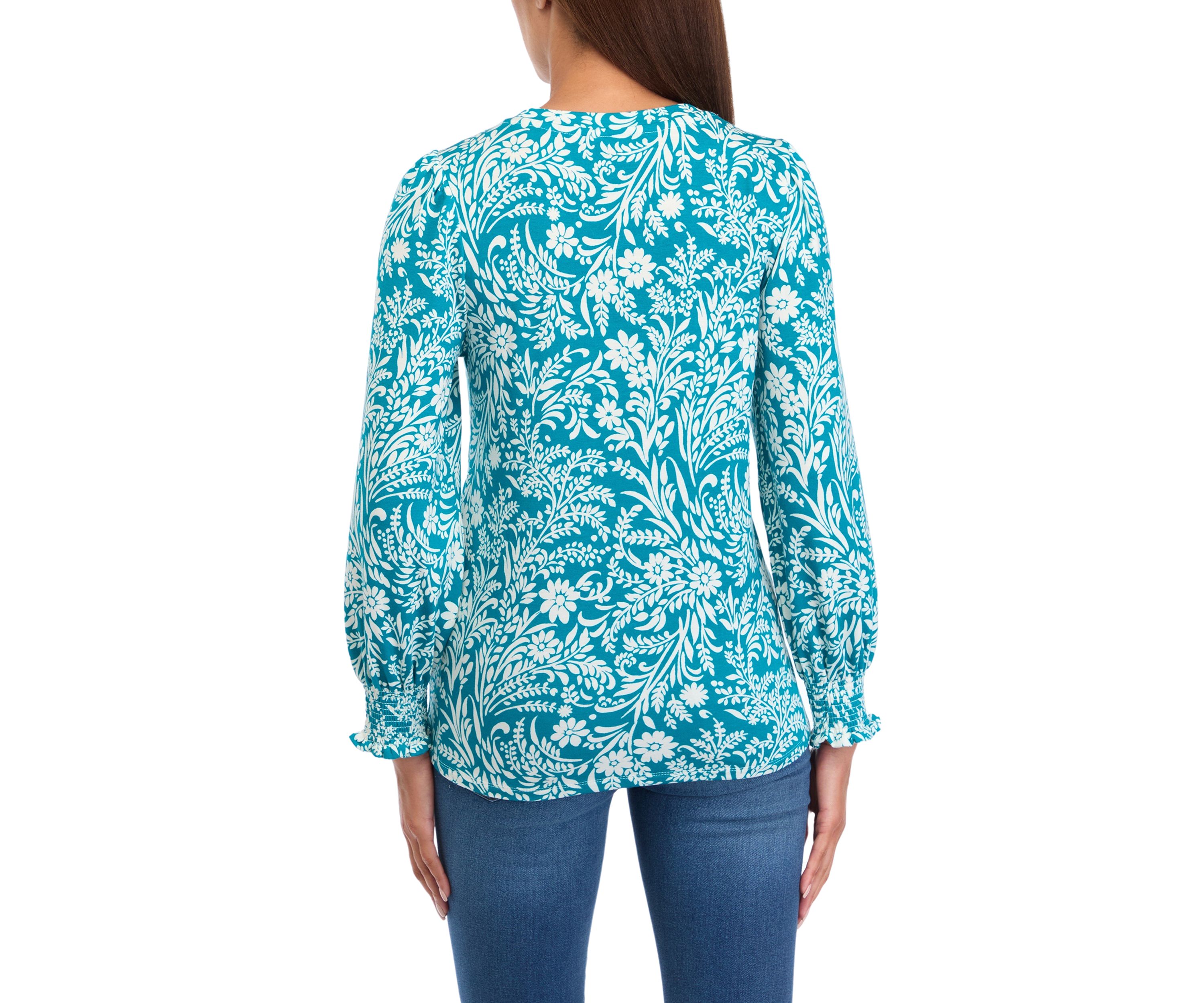   Womens Balloon Sleeve Printed Top 