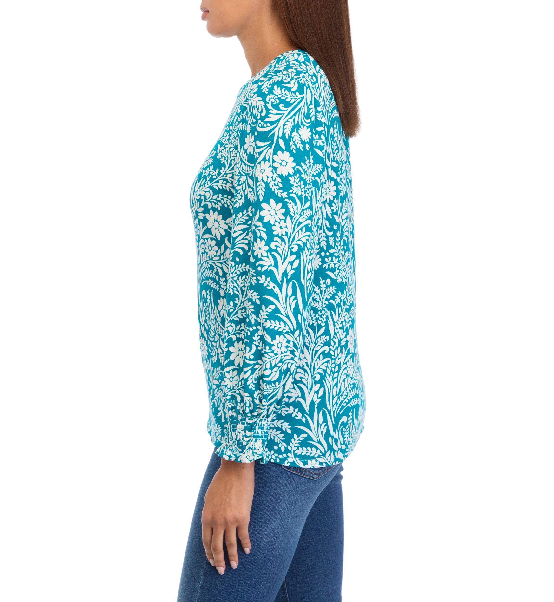   Womens Balloon Sleeve Printed Top 