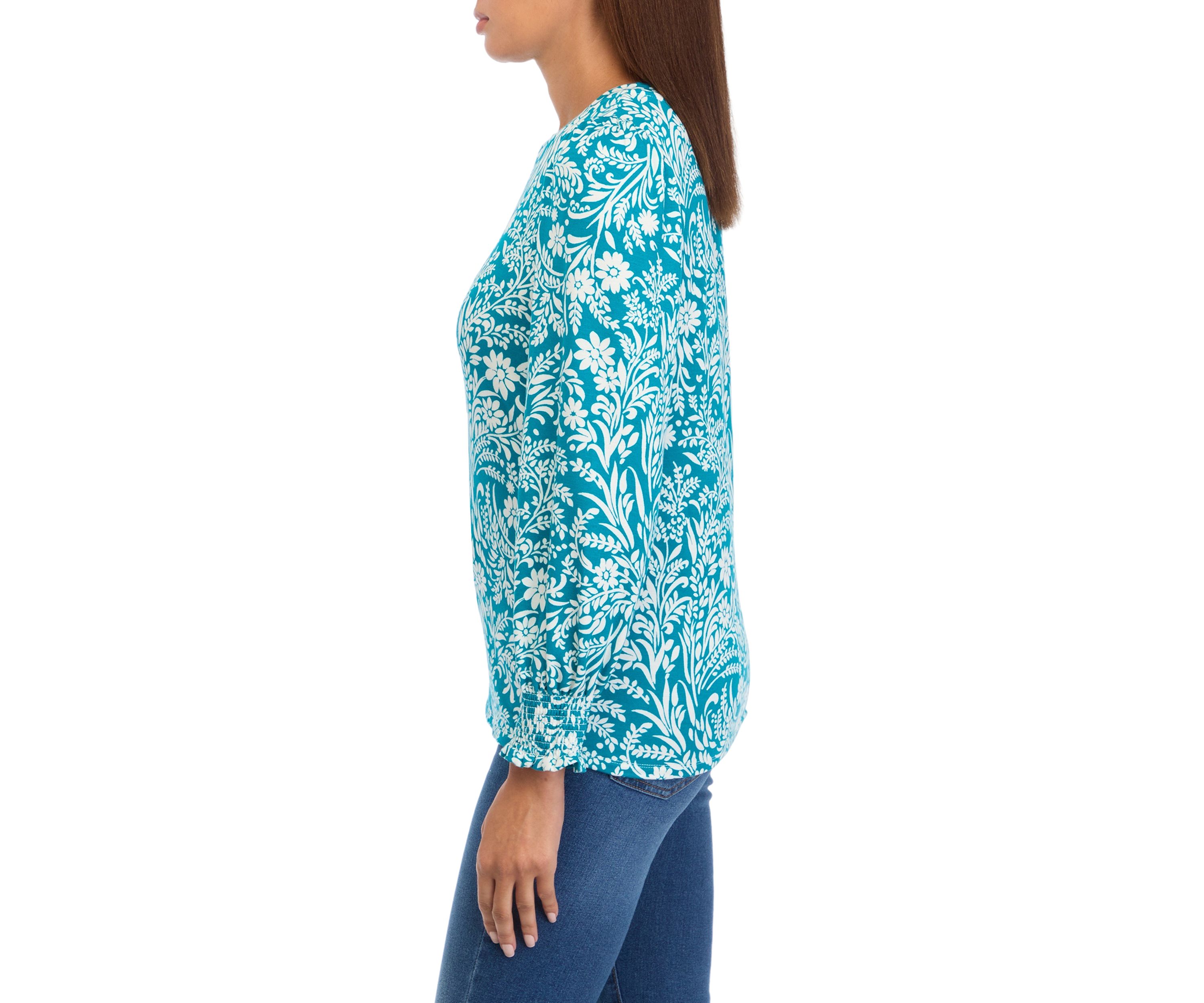   Womens Balloon Sleeve Printed Top 