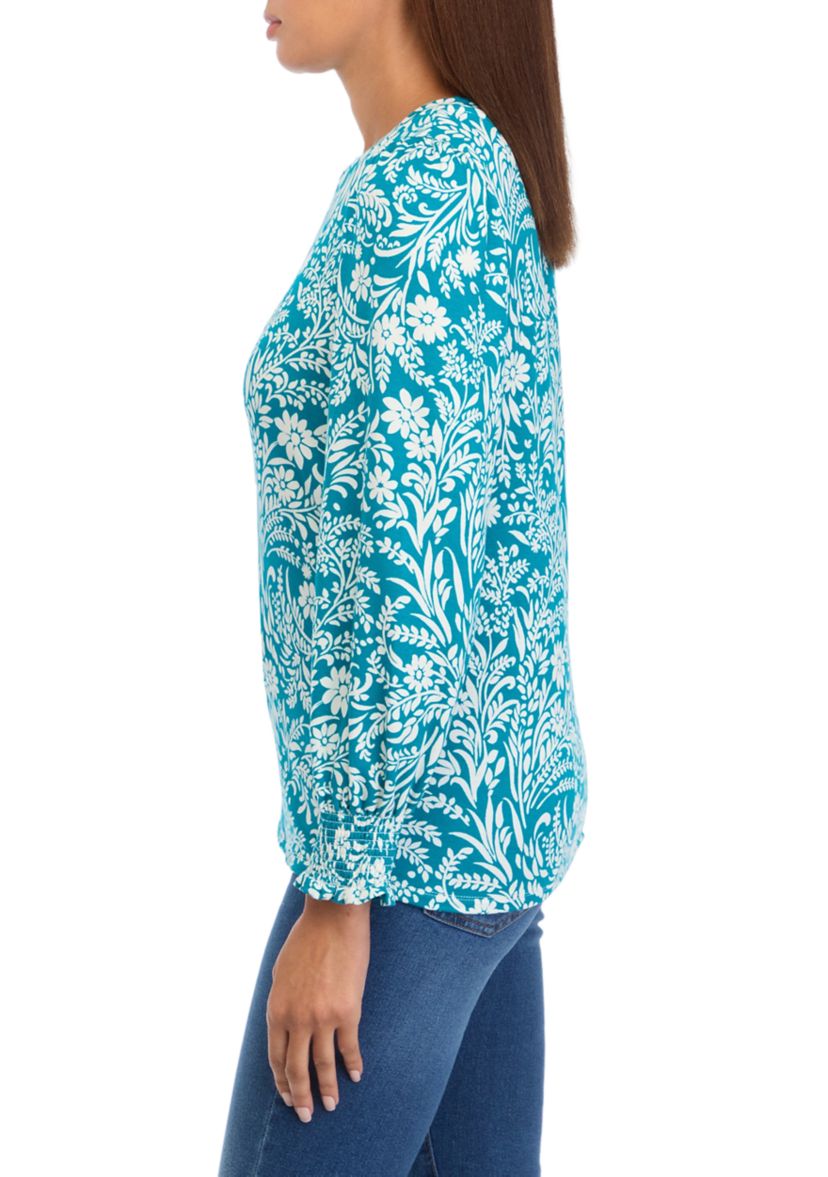   Womens Balloon Sleeve Printed Top 