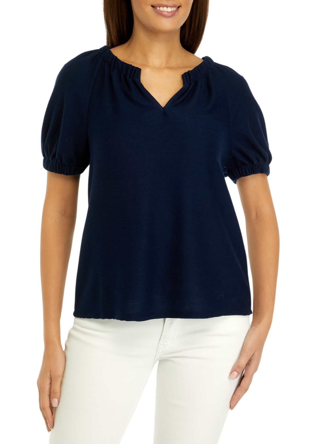 Womens Knit Puff Sleeve Top