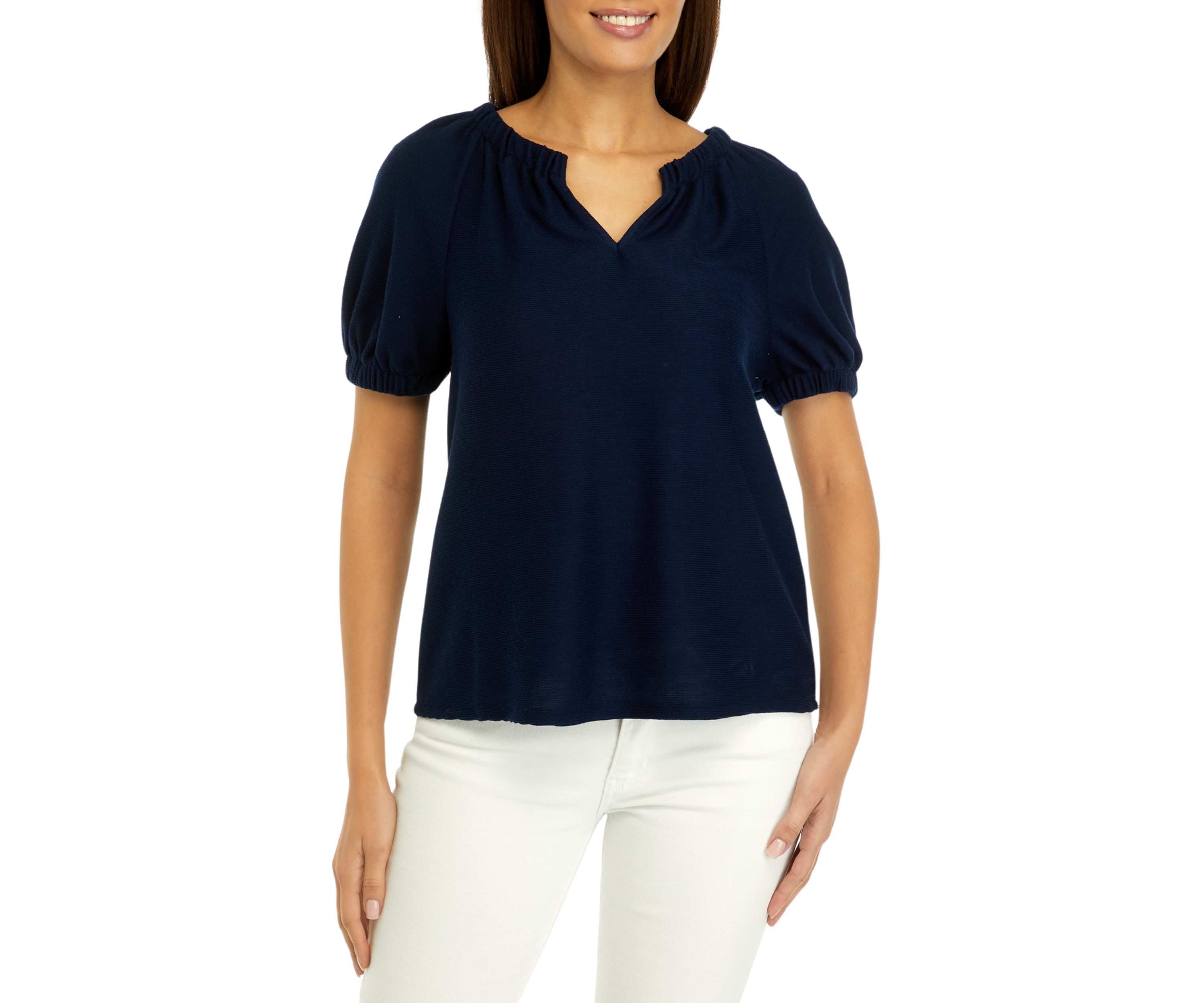 Womens Knit Puff Sleeve Top