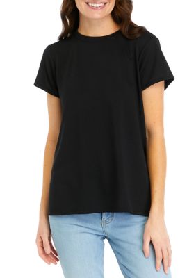 Crown & Ivy Women's Solid Pleated Back Top, Black, XS