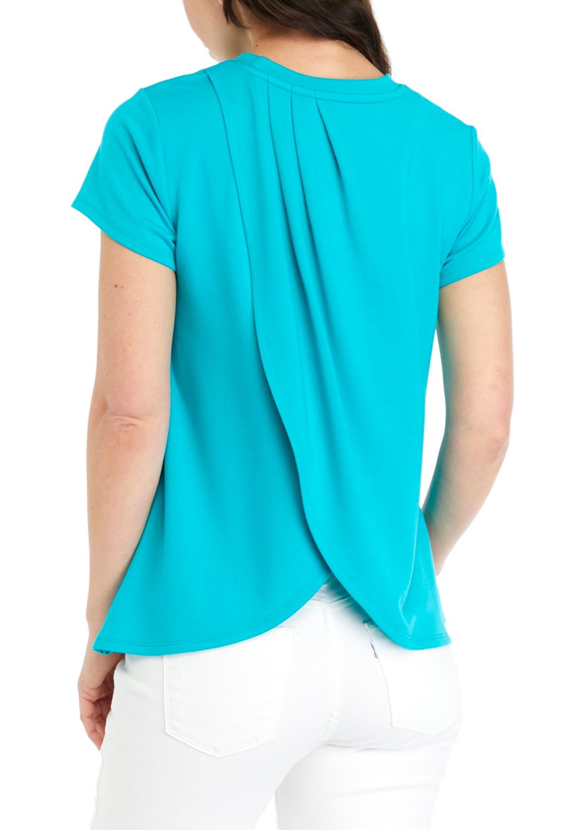 Womens Solid Pleated Back Top